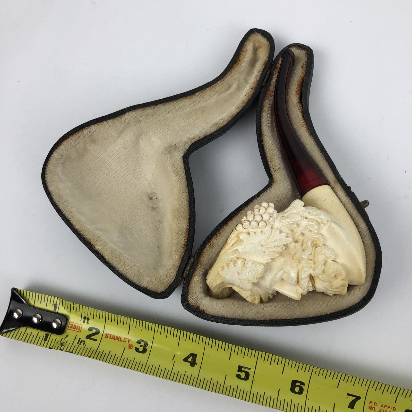 Vintage Meerschaum Hand Carved Sultan Head Turkish Smoking Pipe in Box Light Use