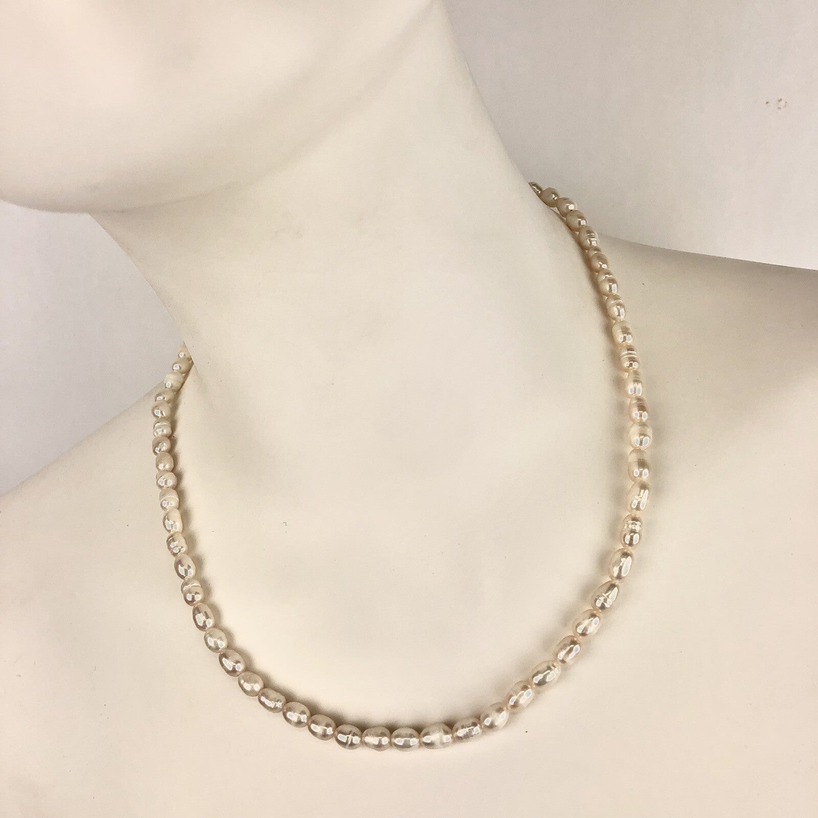 3mm 4mm Real Natural White Freshwater Rice Pearl Gems Quality Necklace 18'' Look