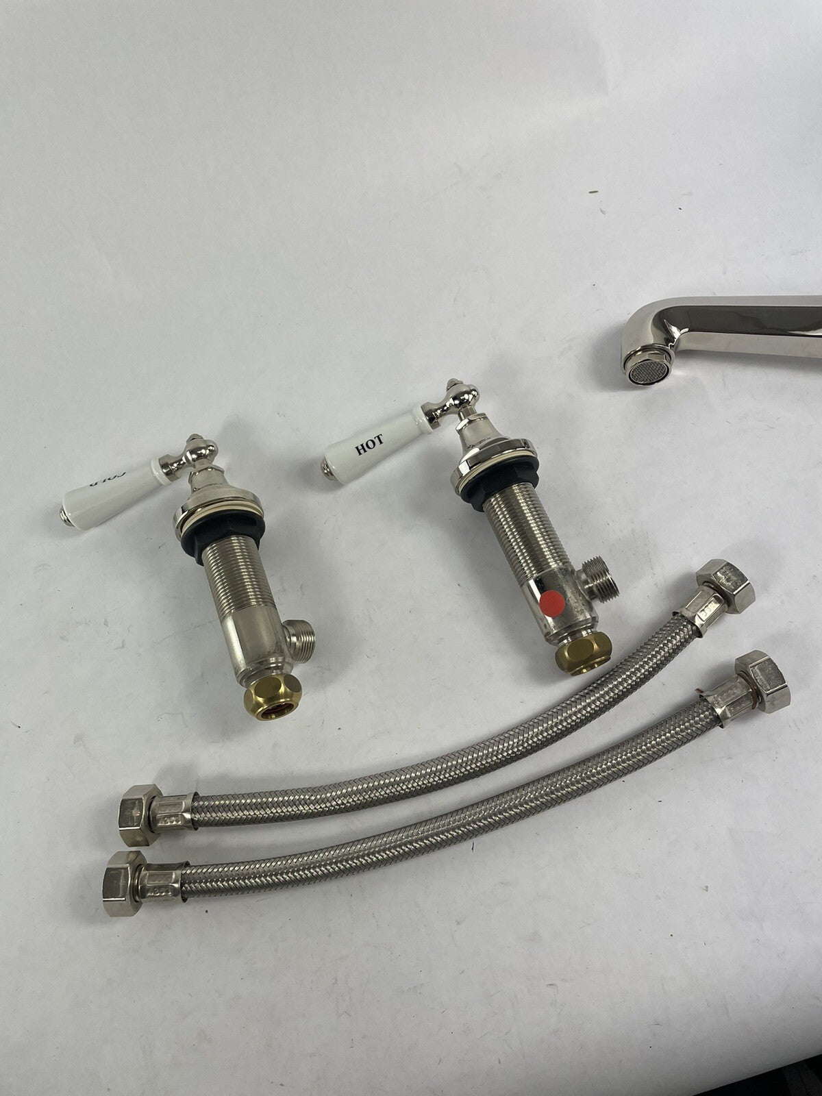 Kallista Tuxedo Lav Basin Faucet Roman Tub Set WHITE Handles Nickel POLISHED