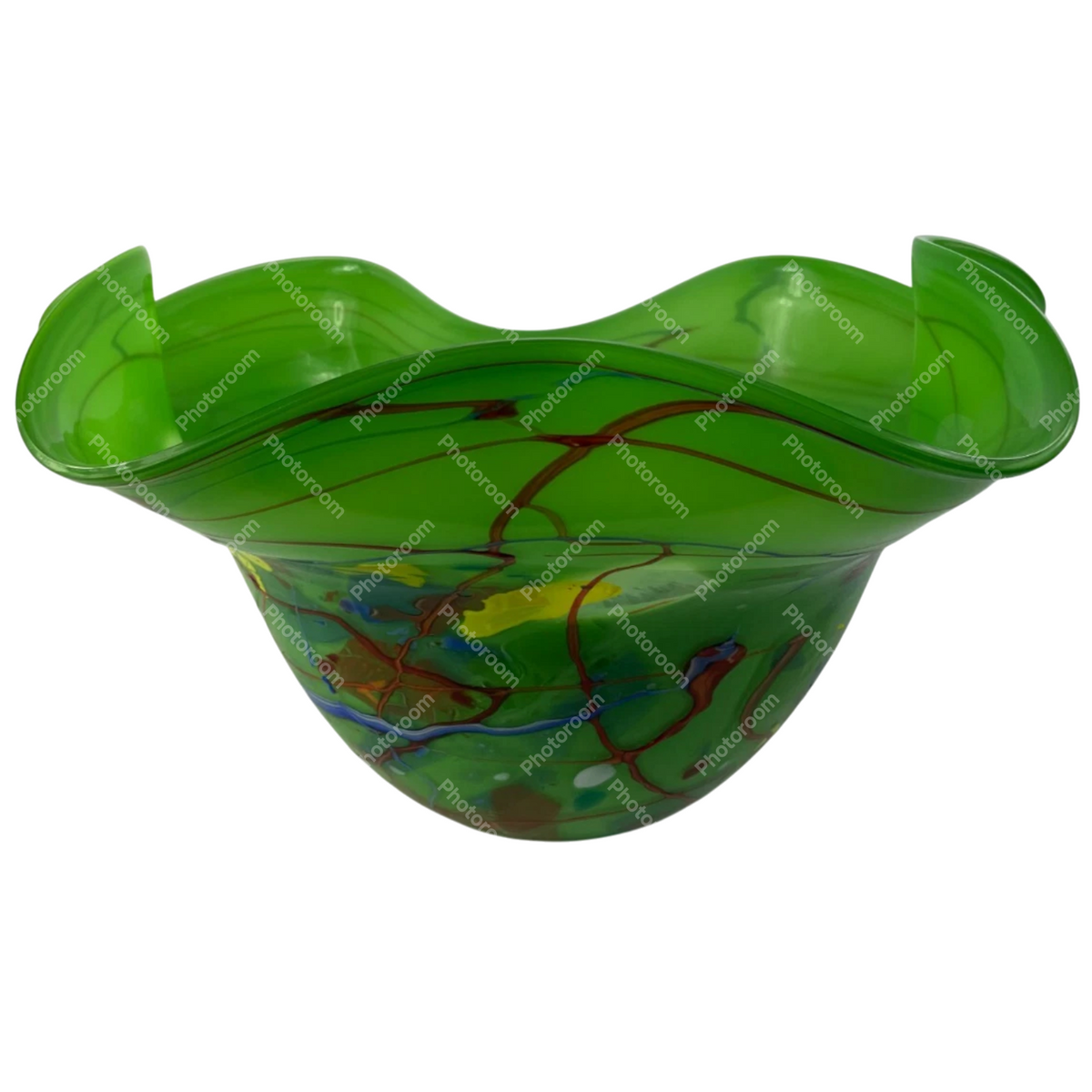 Beautifully Designed Glass Decorative Crafted Bowl Length 23" 12" Tall Green Red