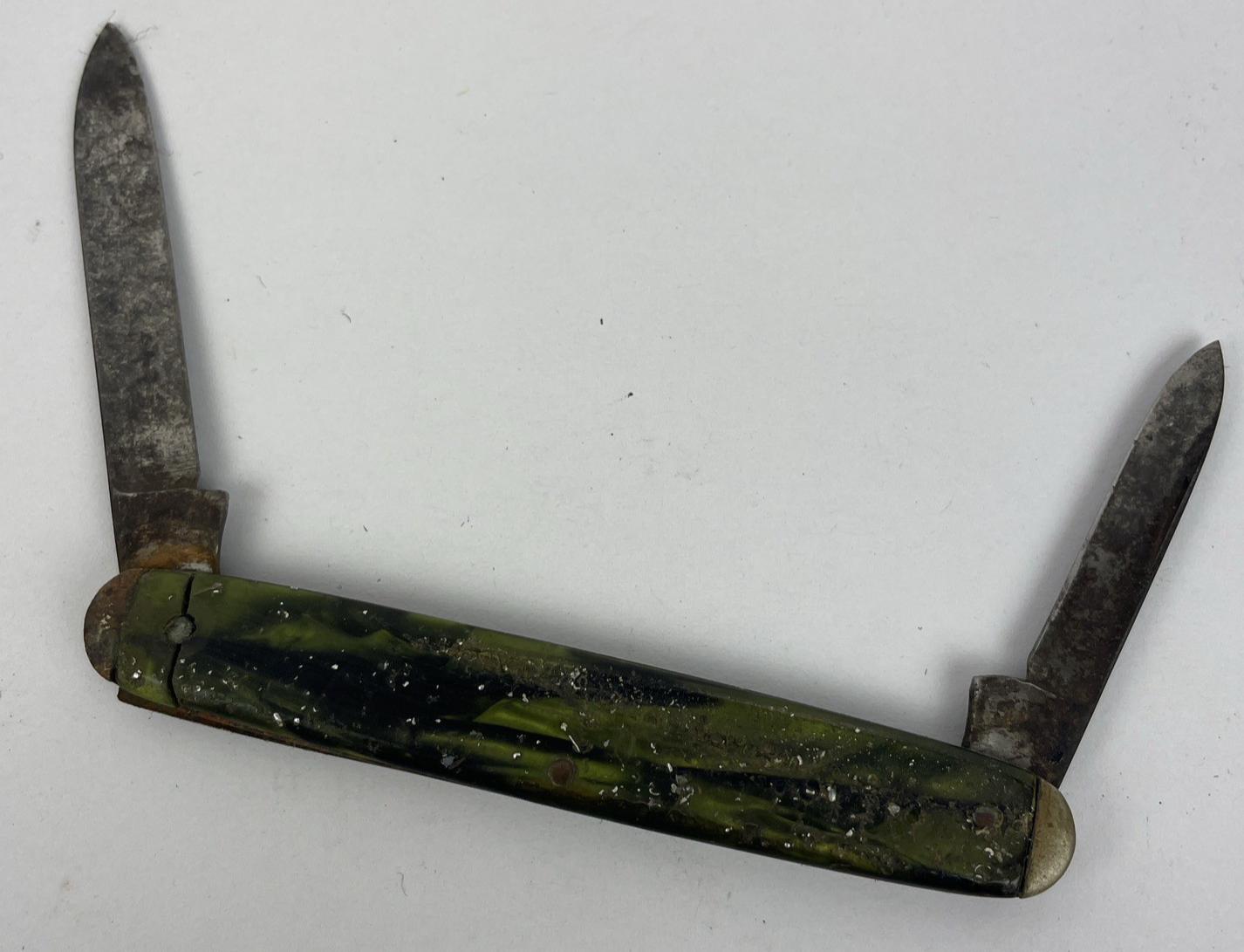 Vtg Knife Syracuse Knife Co 2 Blade Tiger Pocket Foldout Knife USA GREEN