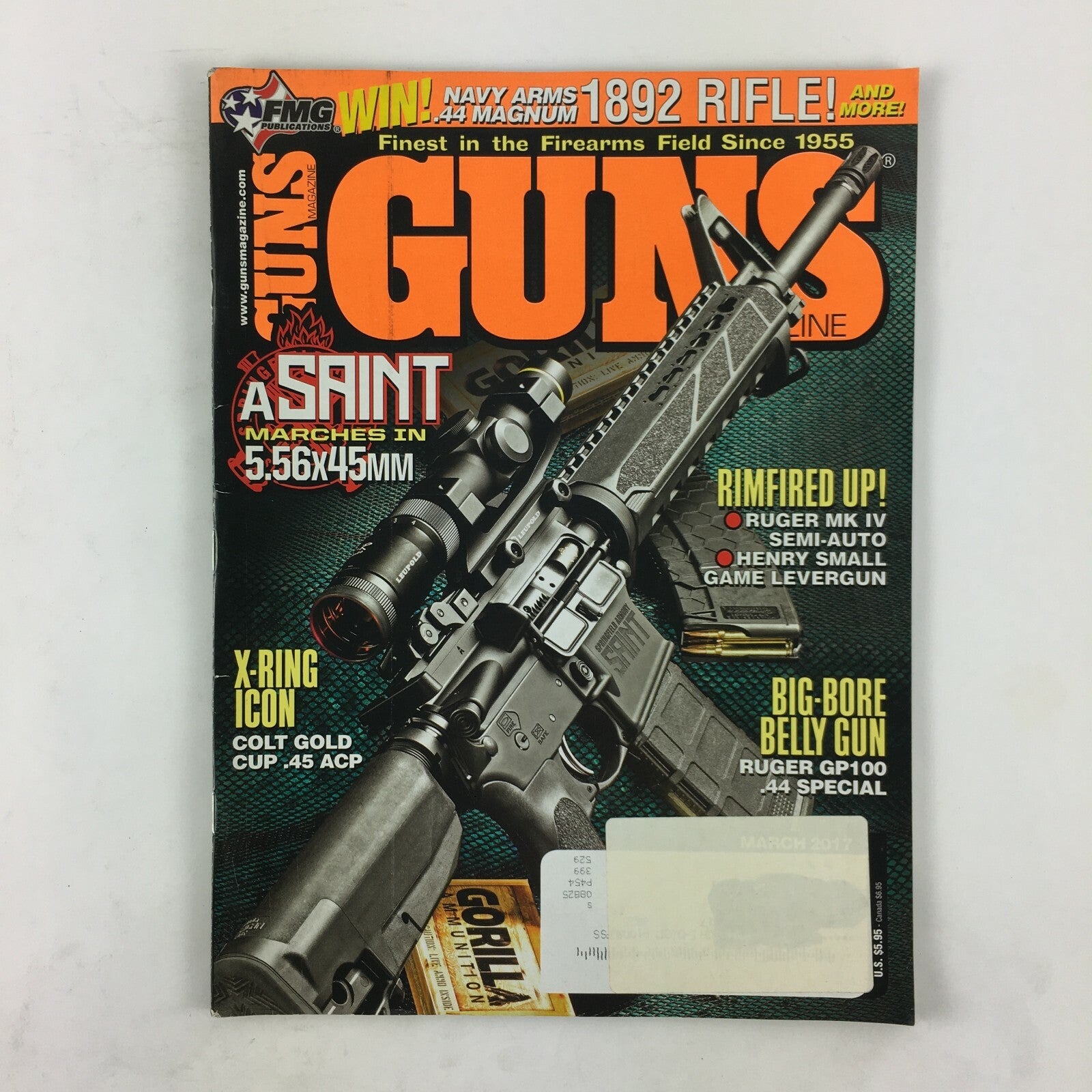 March 2017 Guns Magazine A Saint Marches in 5.56x45mm Big Bore Belly Gun .44 Spl