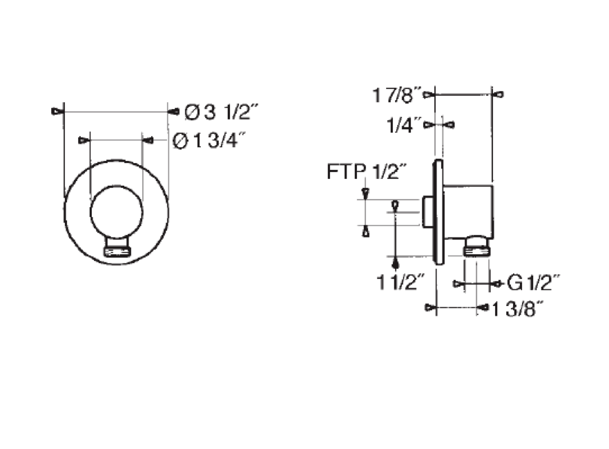 KWC Design Designo Wall Outlet Connection Elbow 1/2" Model K.28.H9.60 Chrome