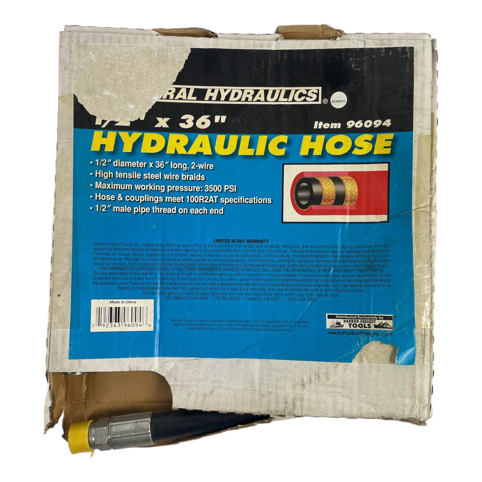 Central Hydraulics 1/2" X 36" Hydraulic hose 96094