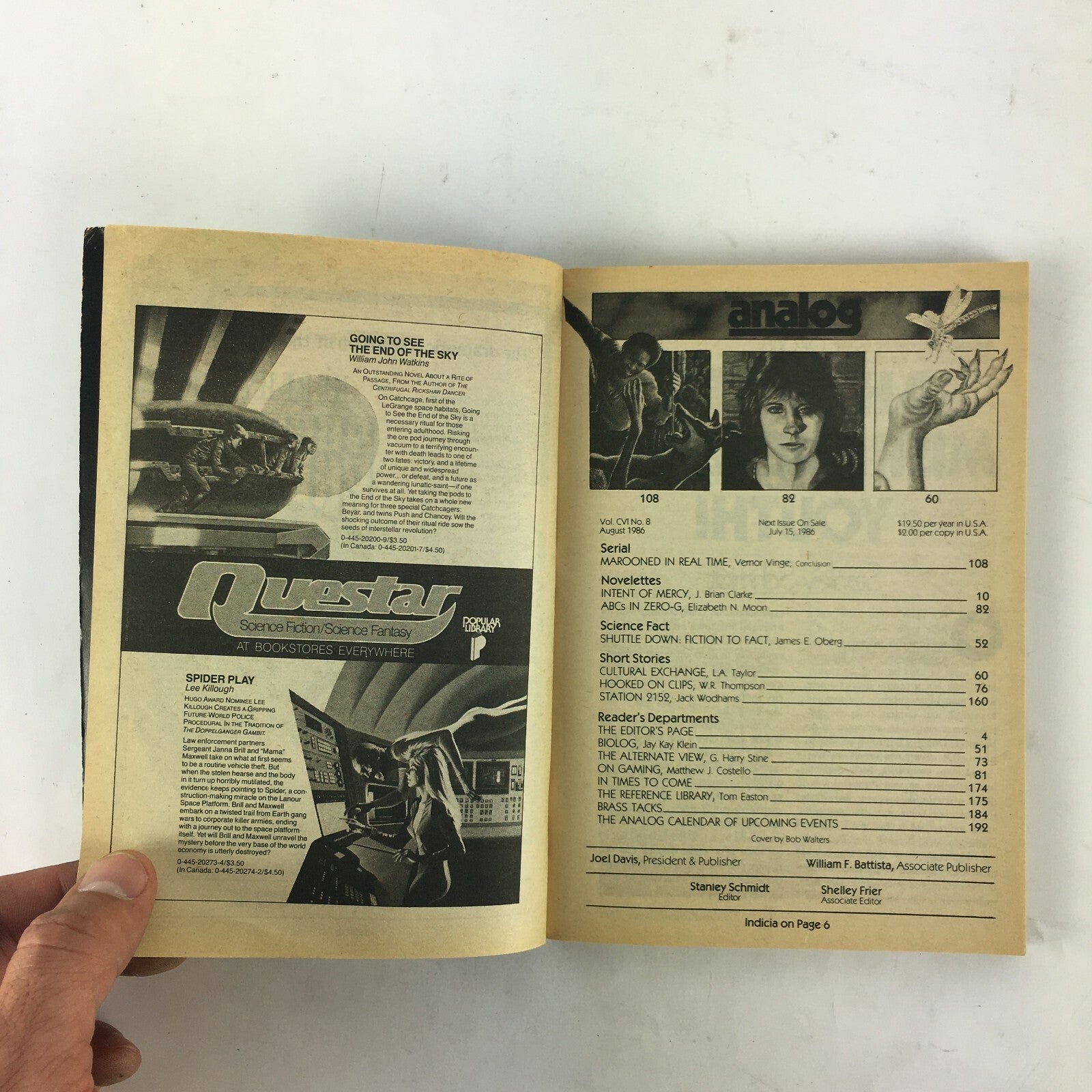 August 1986 Analog Science Fiction Fact Magazine J.Brian Clarke Intent of Mercy