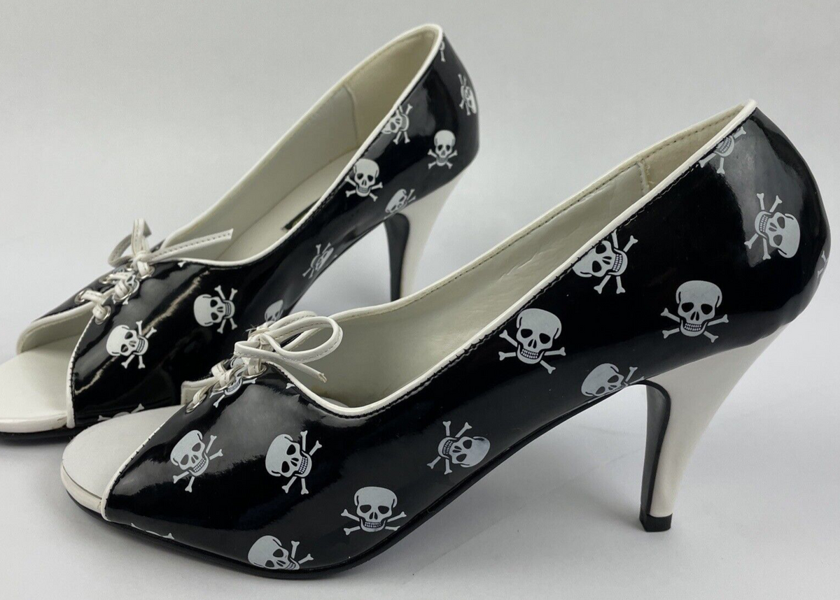 FUNTASMA by PLEASER WHT SKULL Open Toe High Heels Goth/Punk/Cosplay Size 8 US