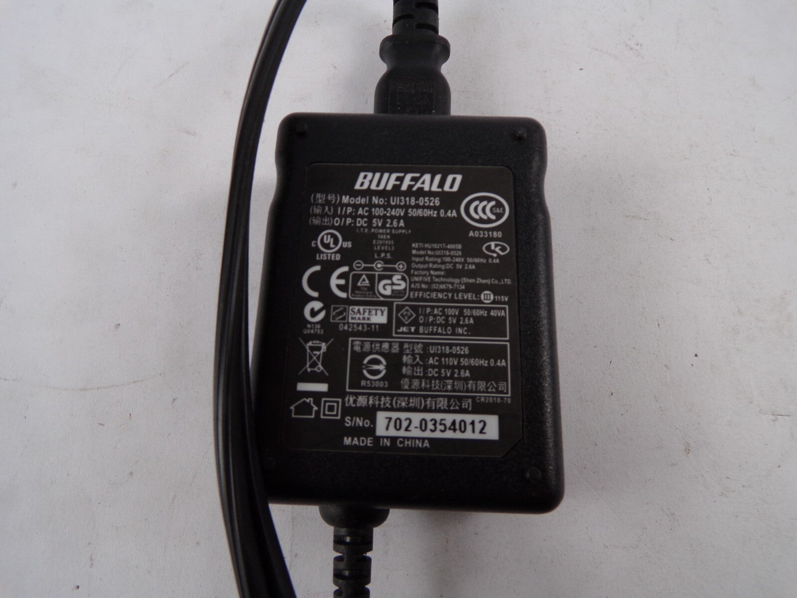 Genuine Buffalo Adapter Model U1318-0526 Output 9V 2.5A Power Supply Adapter A83