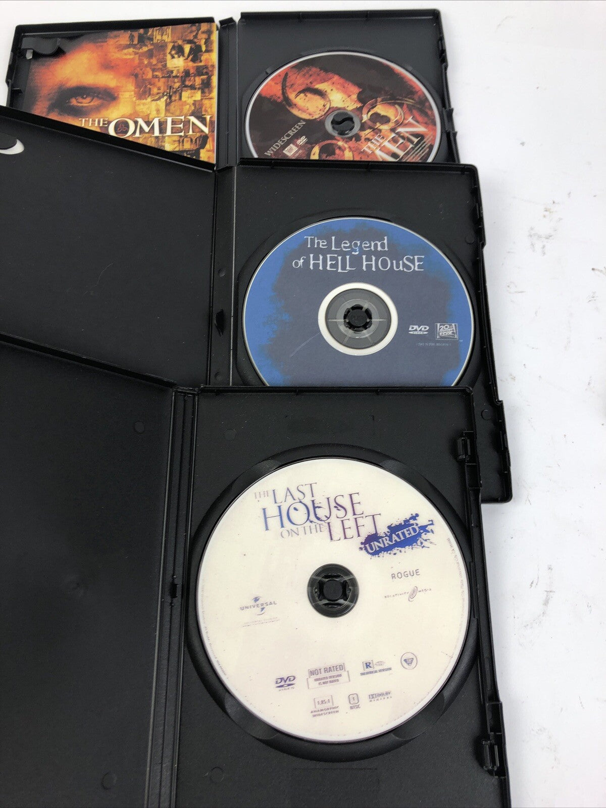 3 x HORROR DVD LOT The OMEN The Legend of Hell House The Last House on the Left
