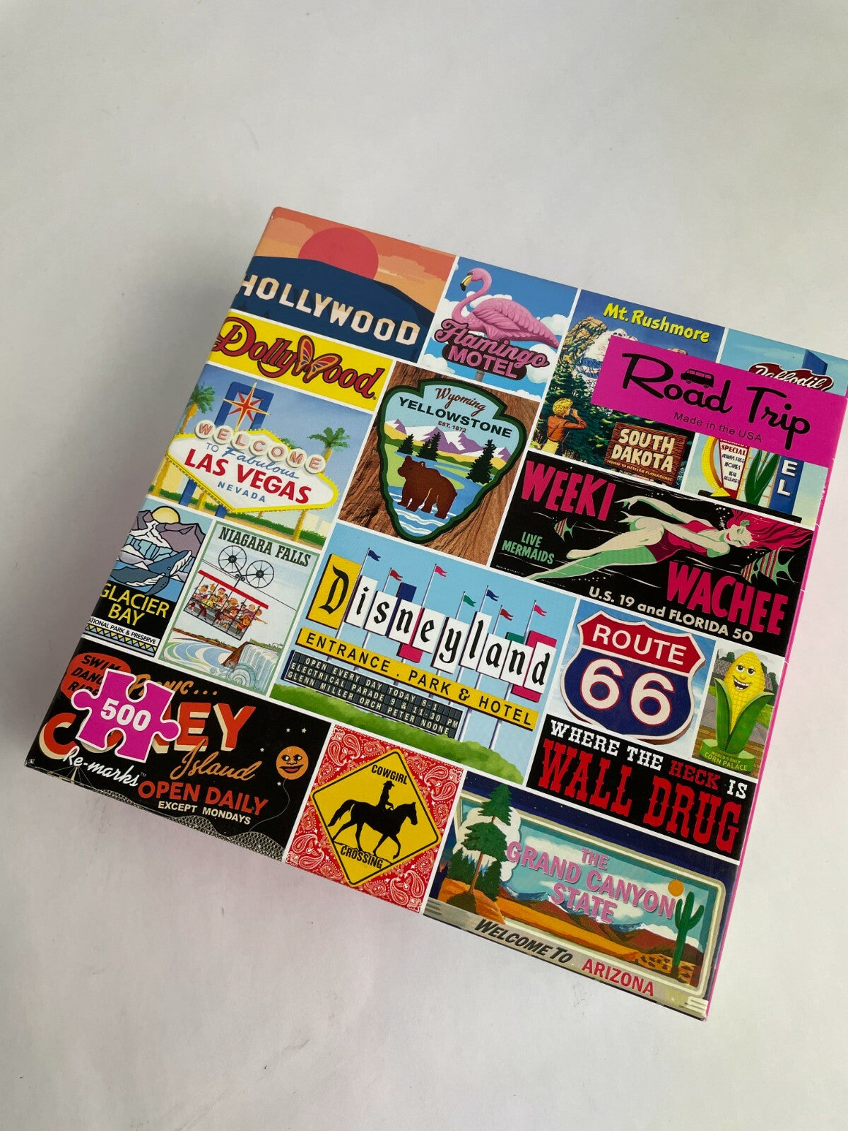 Road Trip 500 Piece Puzzle Route 66 Where The Heck is Wall Drug Glacier Bay M1