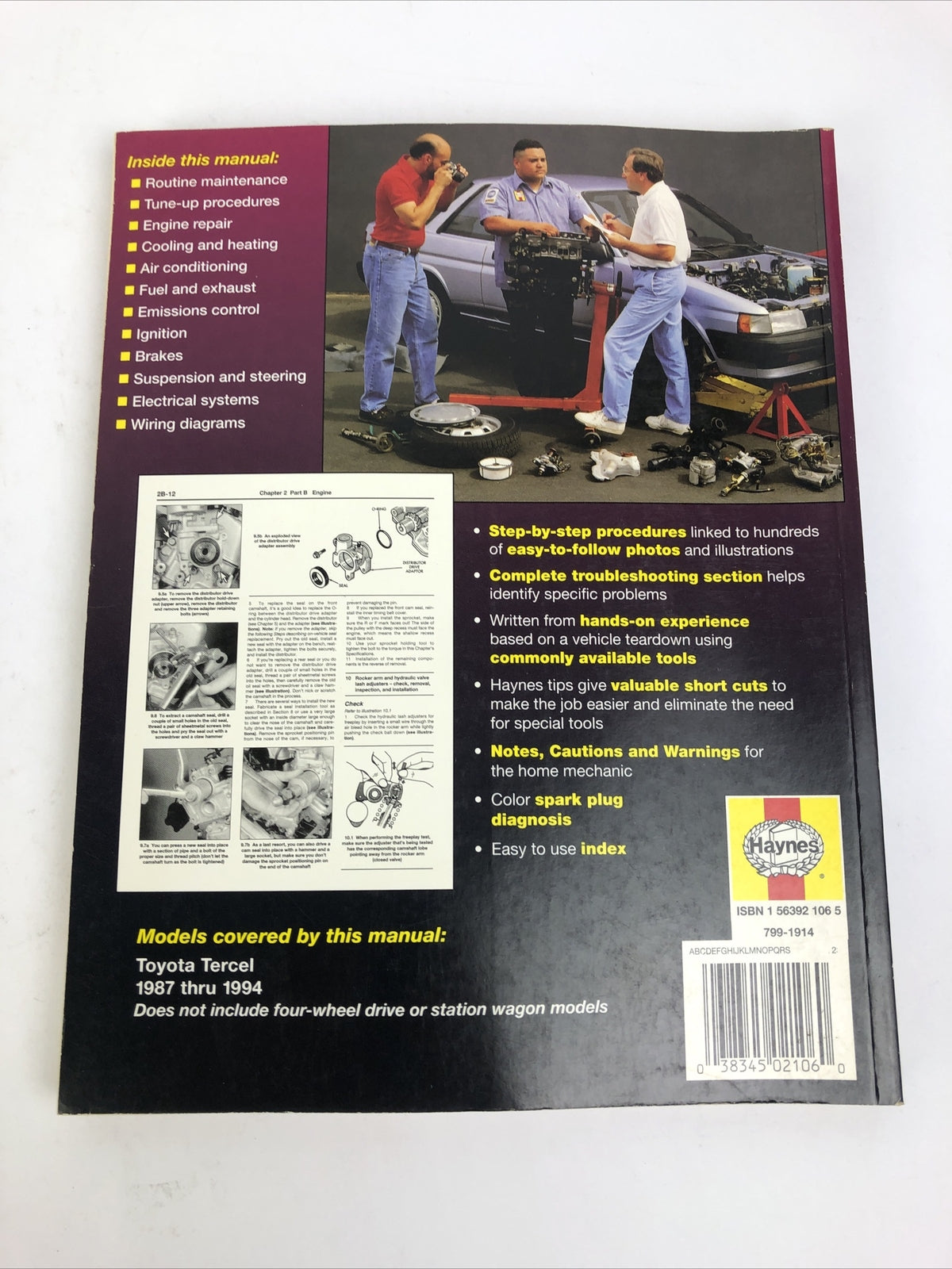 Toyota Tercel Haynes Repair Manual ( 1987 thru 1994 ) # 92085