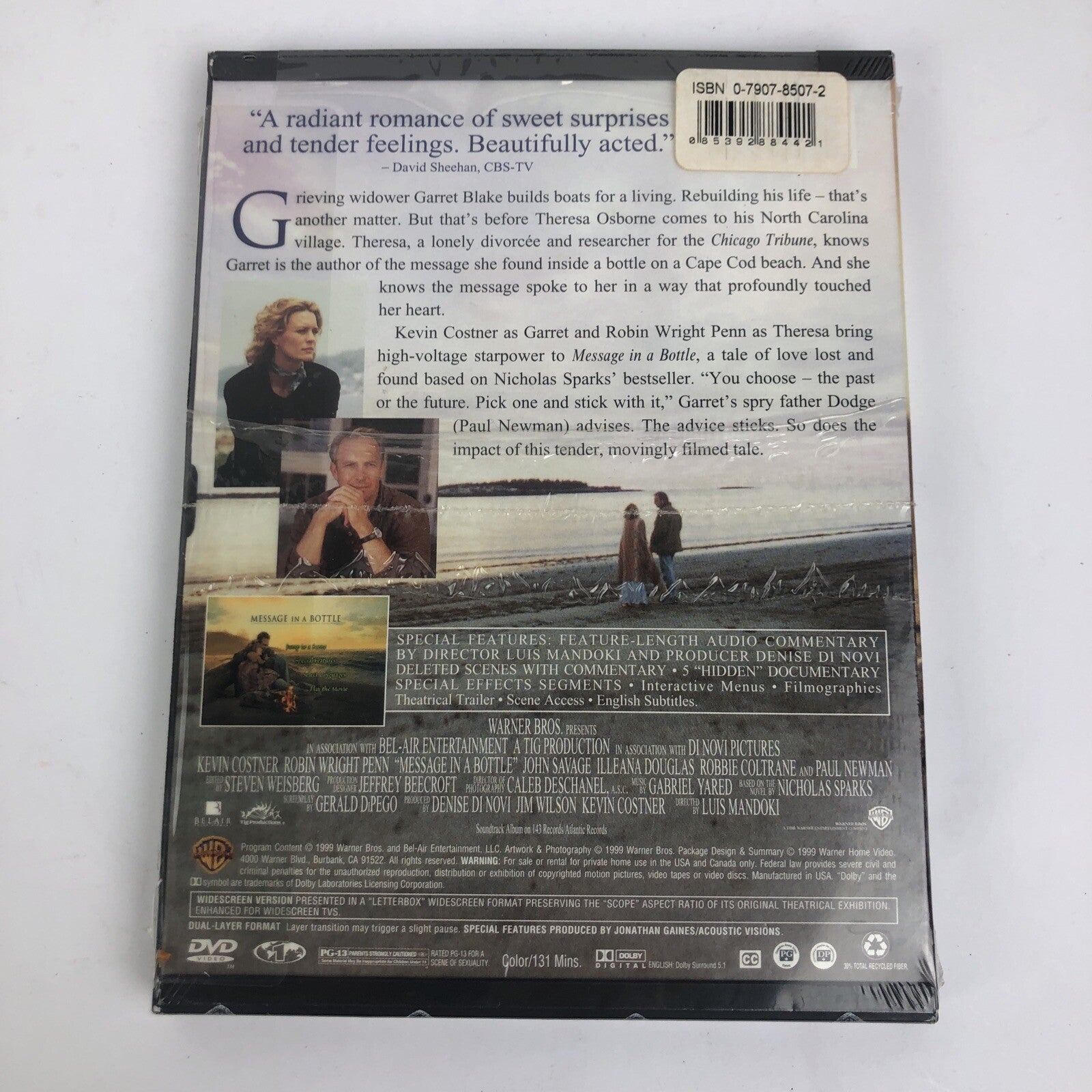 Message in a Bottle (DVD, 1999, Widescreen) Kevin Costner Paul Newman - Sealed