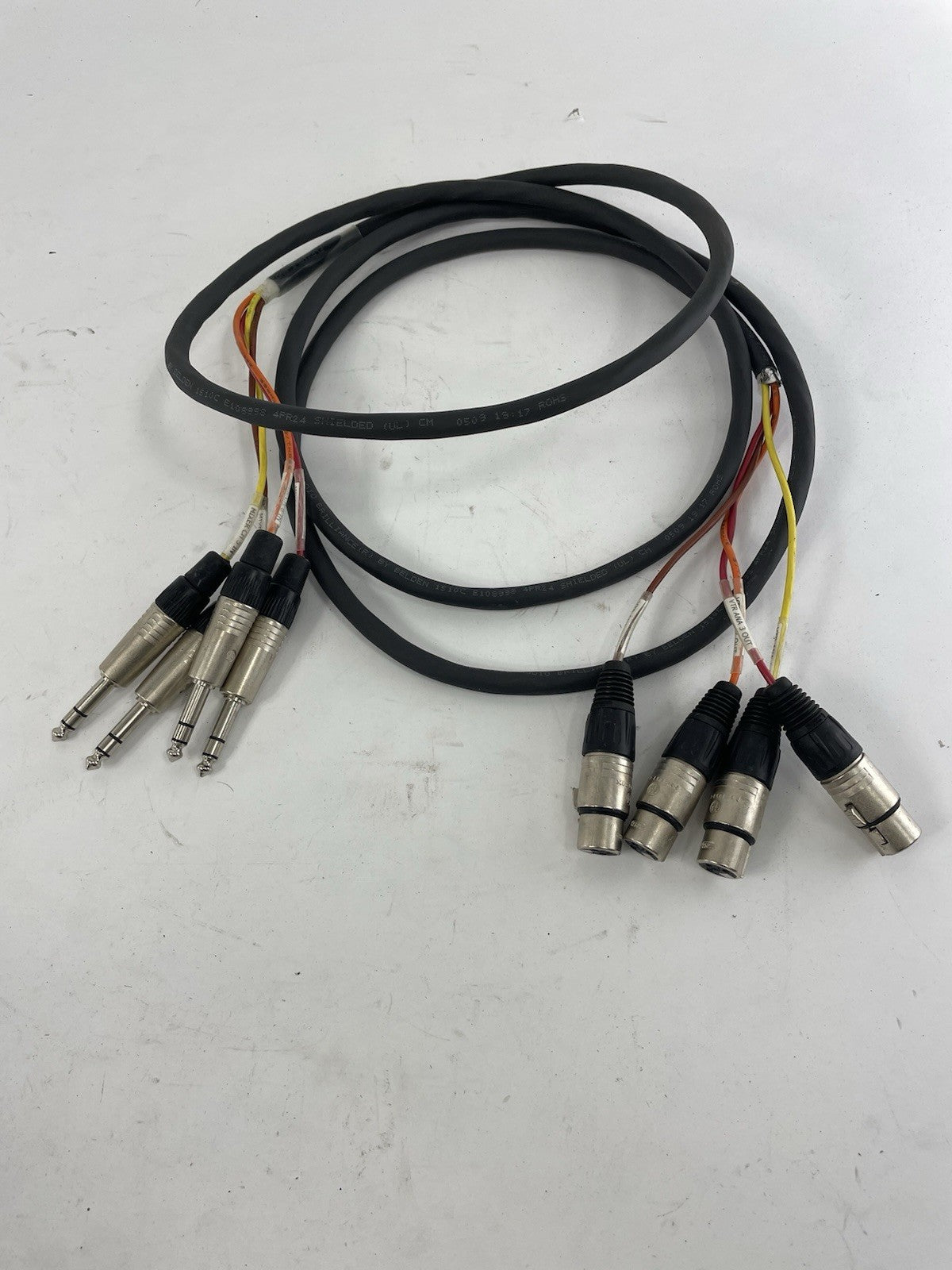 Belden 4 Channel Male 1/4" Phone to 3-Pin Neutrik XLR Female Snake Cable 9'