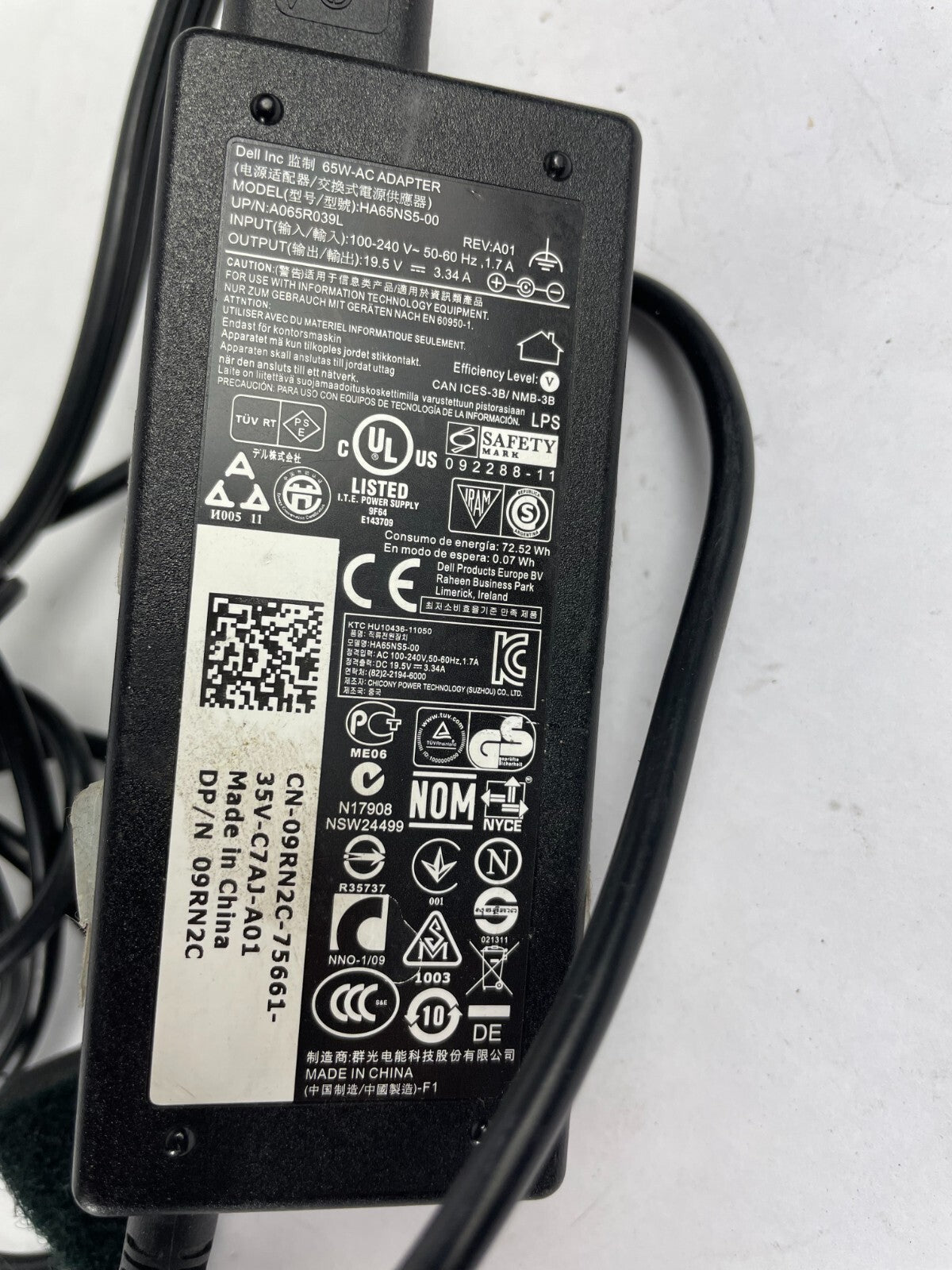 Genuine Dell HA65NS5-00 AcAdapter Output 19.5 V 3.34 A Power Supply Adapter A59