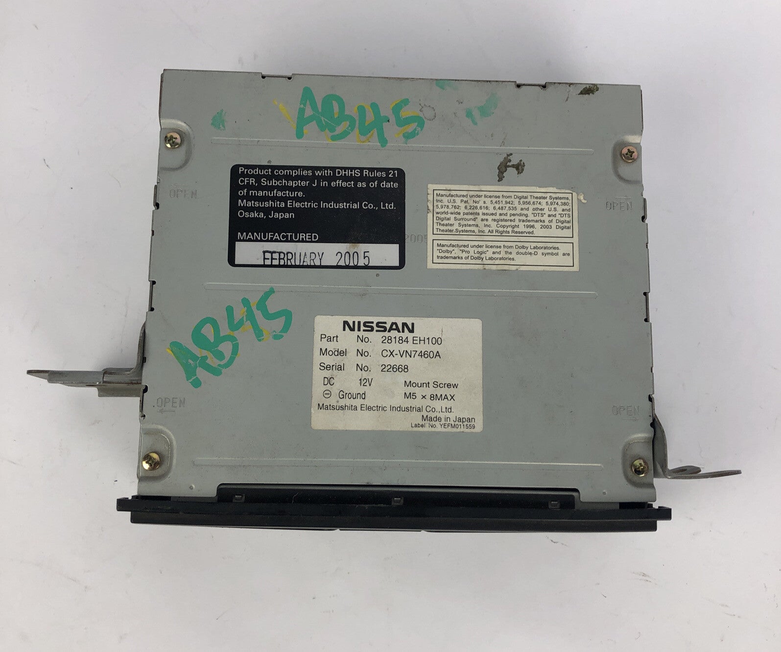 06-10 INFINITI M35 M45 ENTERTAINMENT DVD PLAYER OEM CX-VN7460A