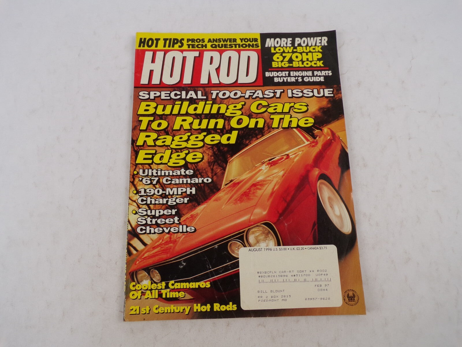 August 1996 Hot Rodding Magazine Special Too-Fast Issue Building Cars To Run On