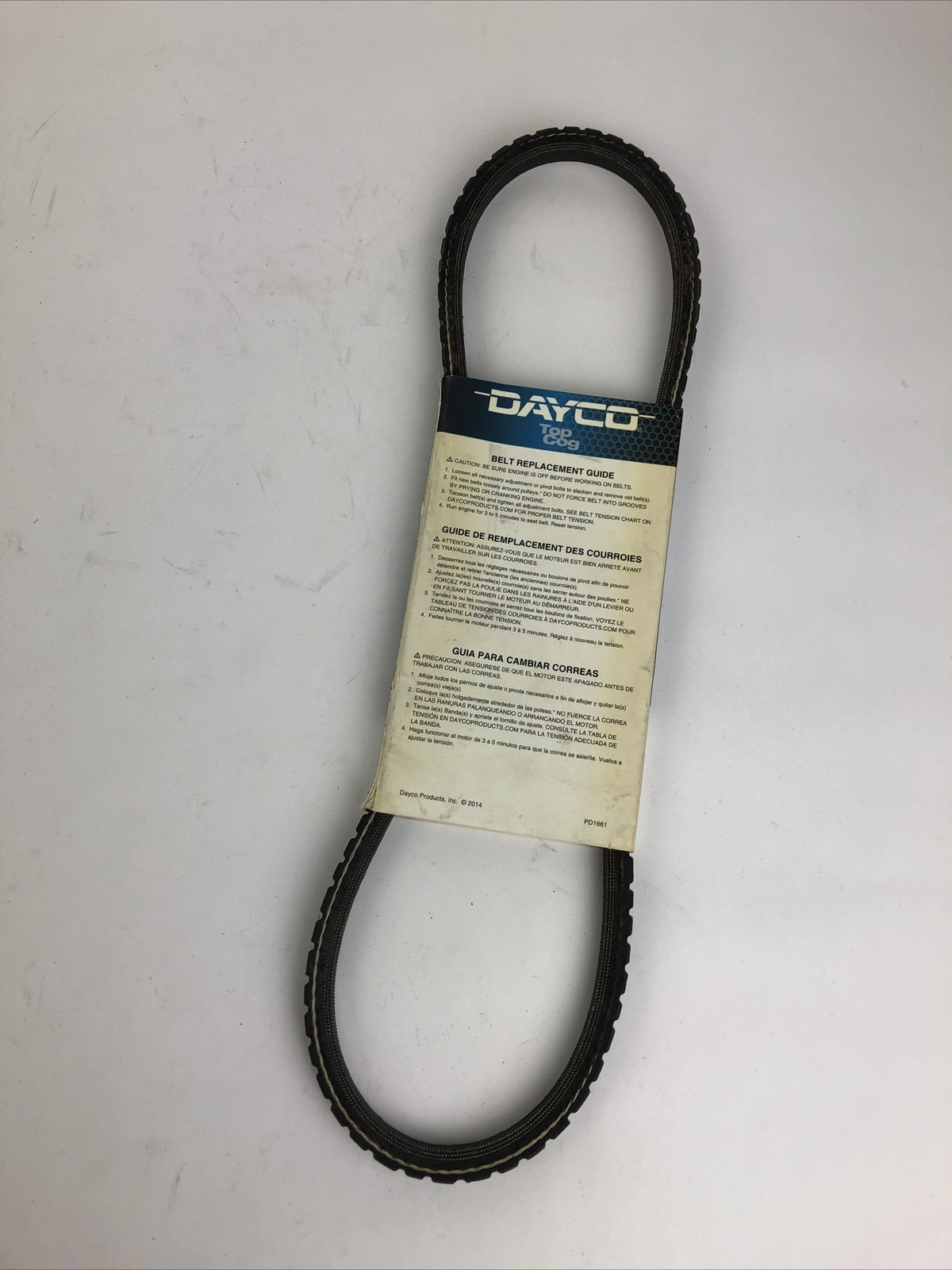 Dayco Top Cog 15295 110A750 accessory drive V-belt NOS OEM replacement automotive cogged drive belt.