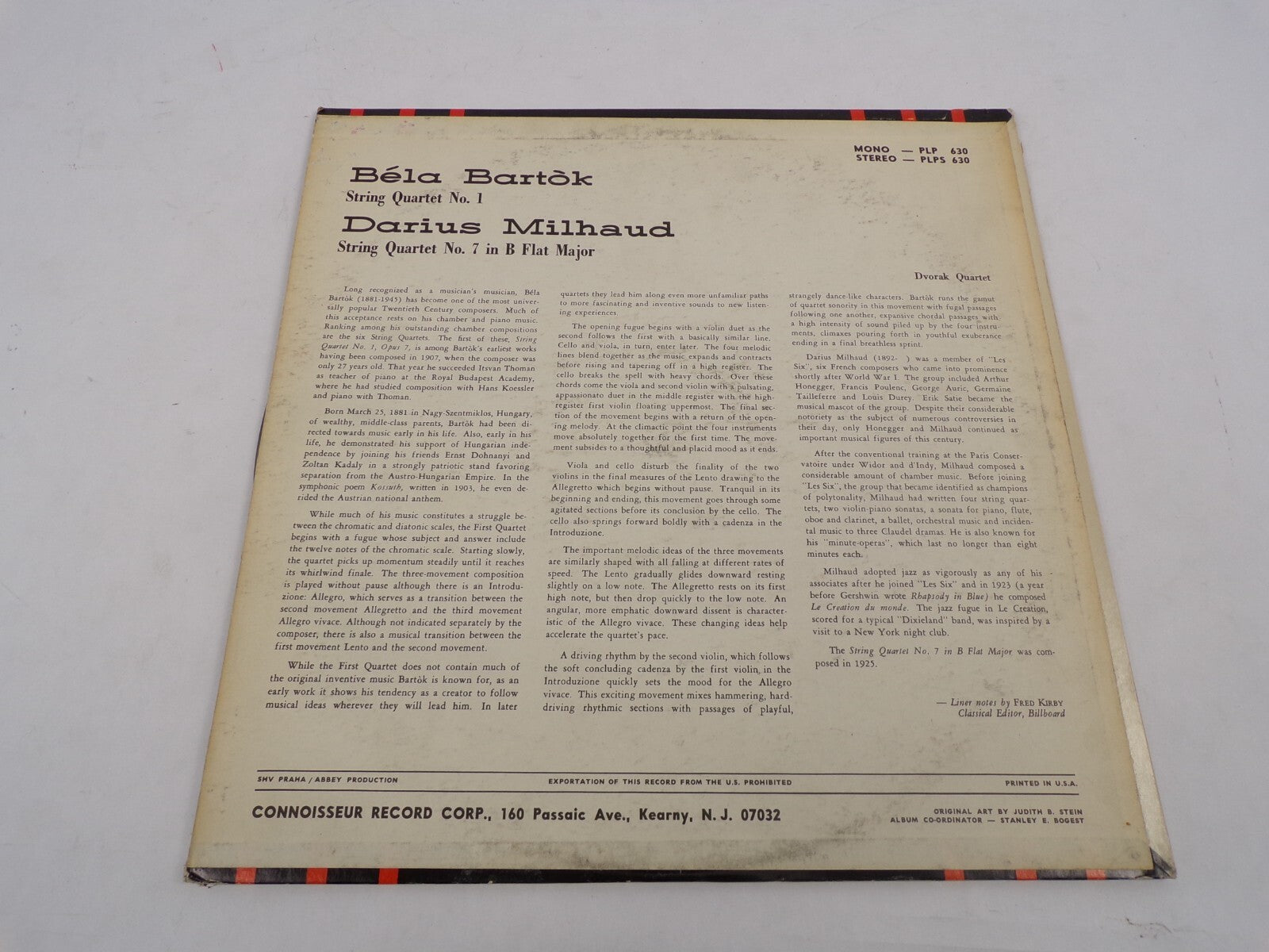 Bartok String Quartet #1 String Quartet #7 In B Flat Major Milhaud Dvorak Quart