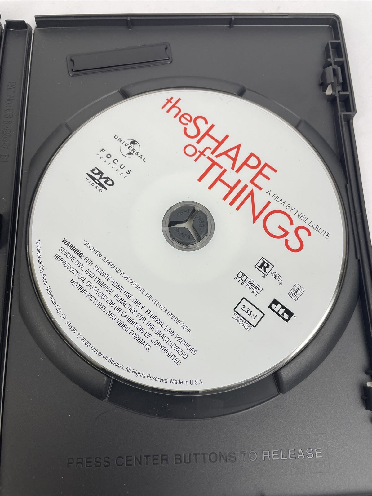 The Shape of Things Movie DVD Video Paul Rudd Fred Weller Widescreen Rated R