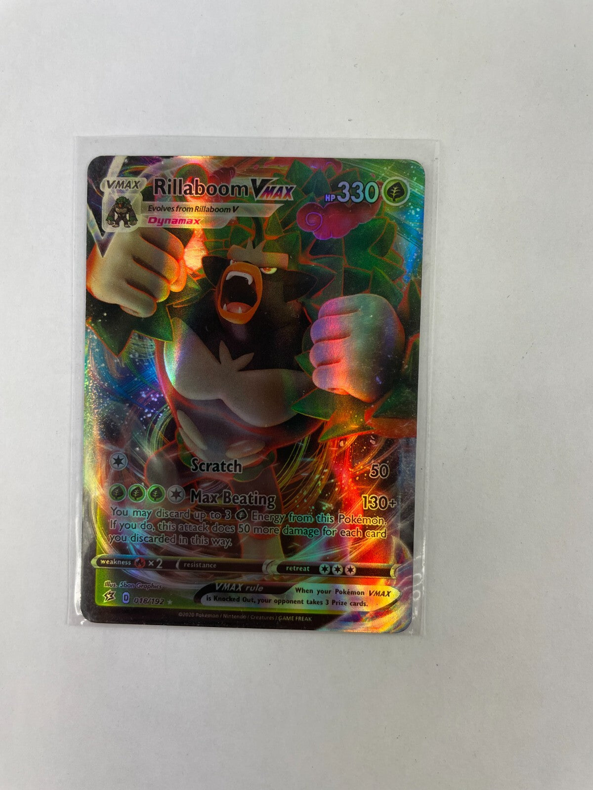 Pokemon Rillaboom Vmax HP 330 Scratch 50 Max Beating 130+ 018/192