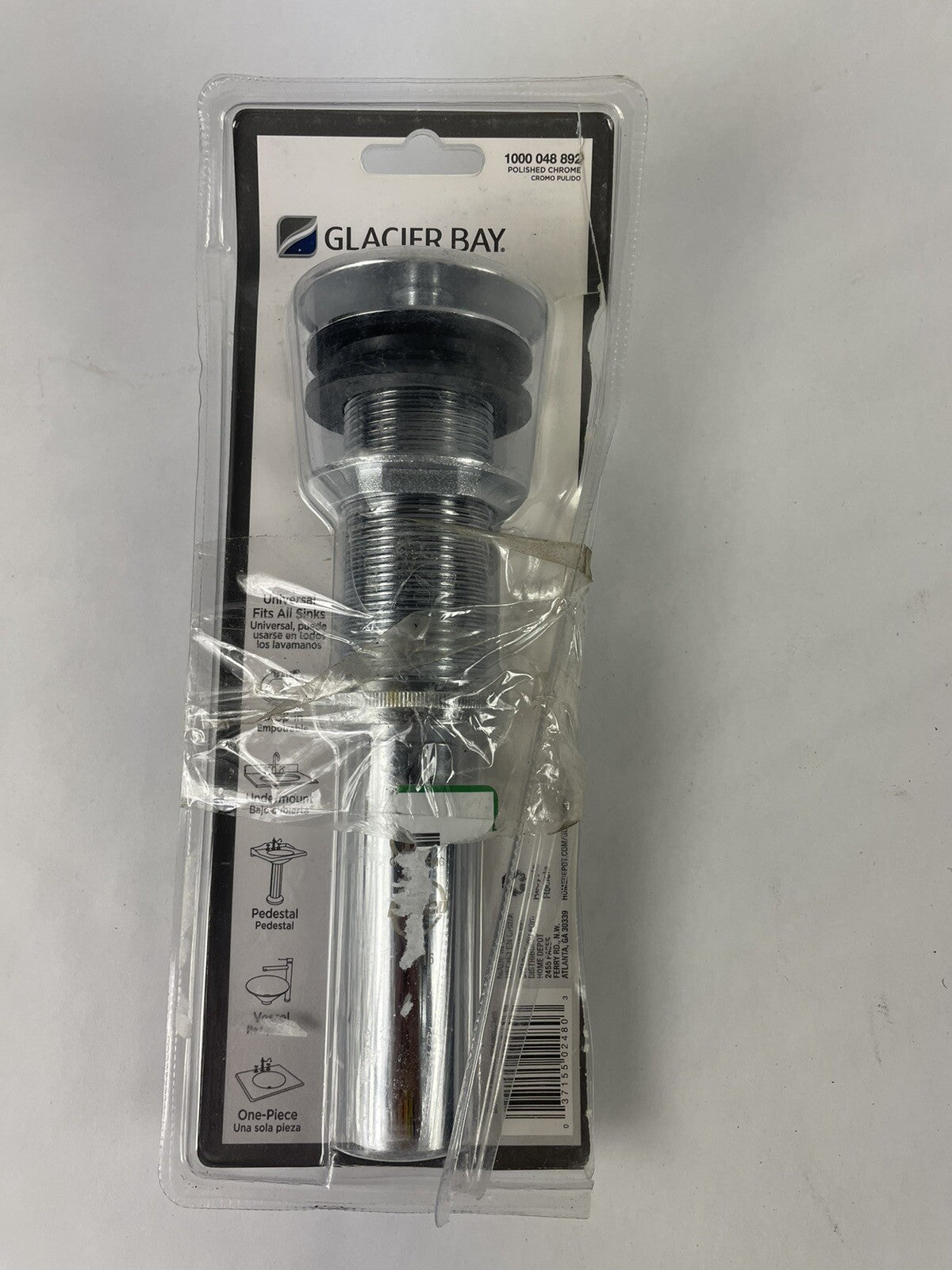 Glacier Bay 1000 048 892 Push Button 2 3/4” Drain Polished Chrome