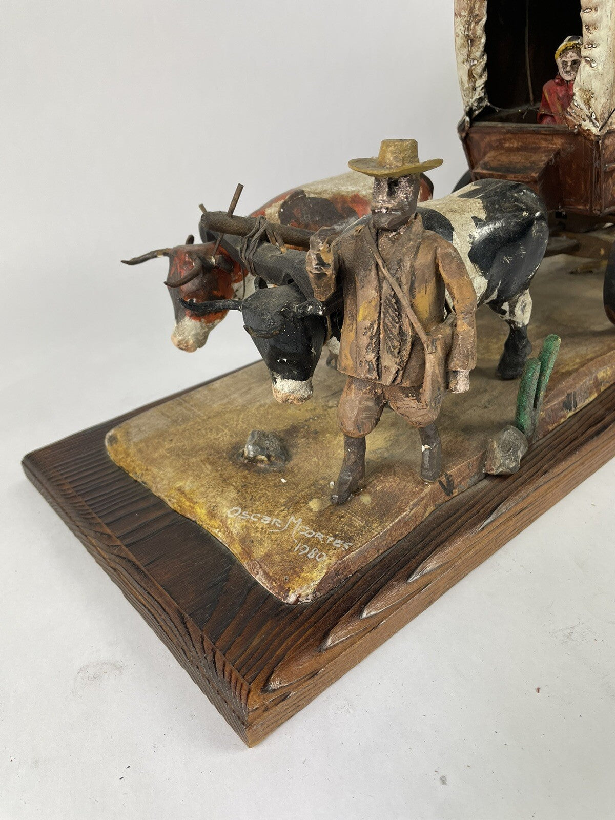 Oscar M Cortes 1980 Hand ORIGINAL HAND CARVED wooden covered wagon
