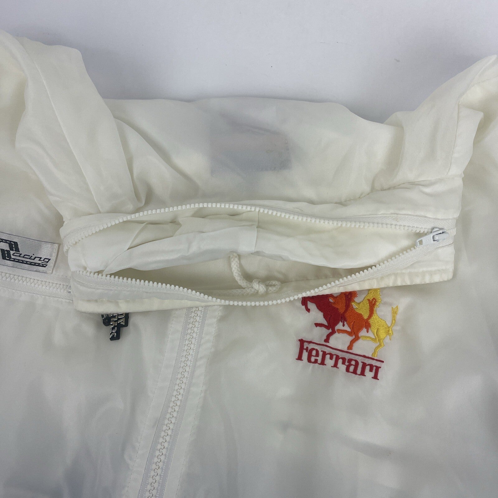 Vintage Style Auto Ferrari Racing Jacket Mens Medium Satin Baby Blue White VGC