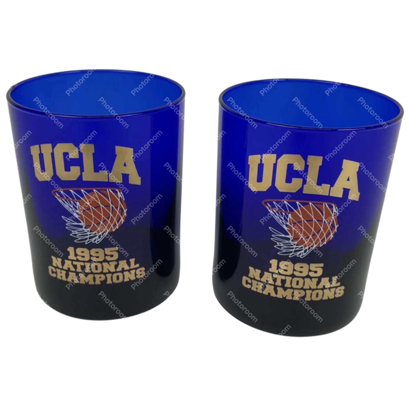 2 x Vintage UCLA BRUINS 1995 Bar Glass Basketball Blue Gold National Champions