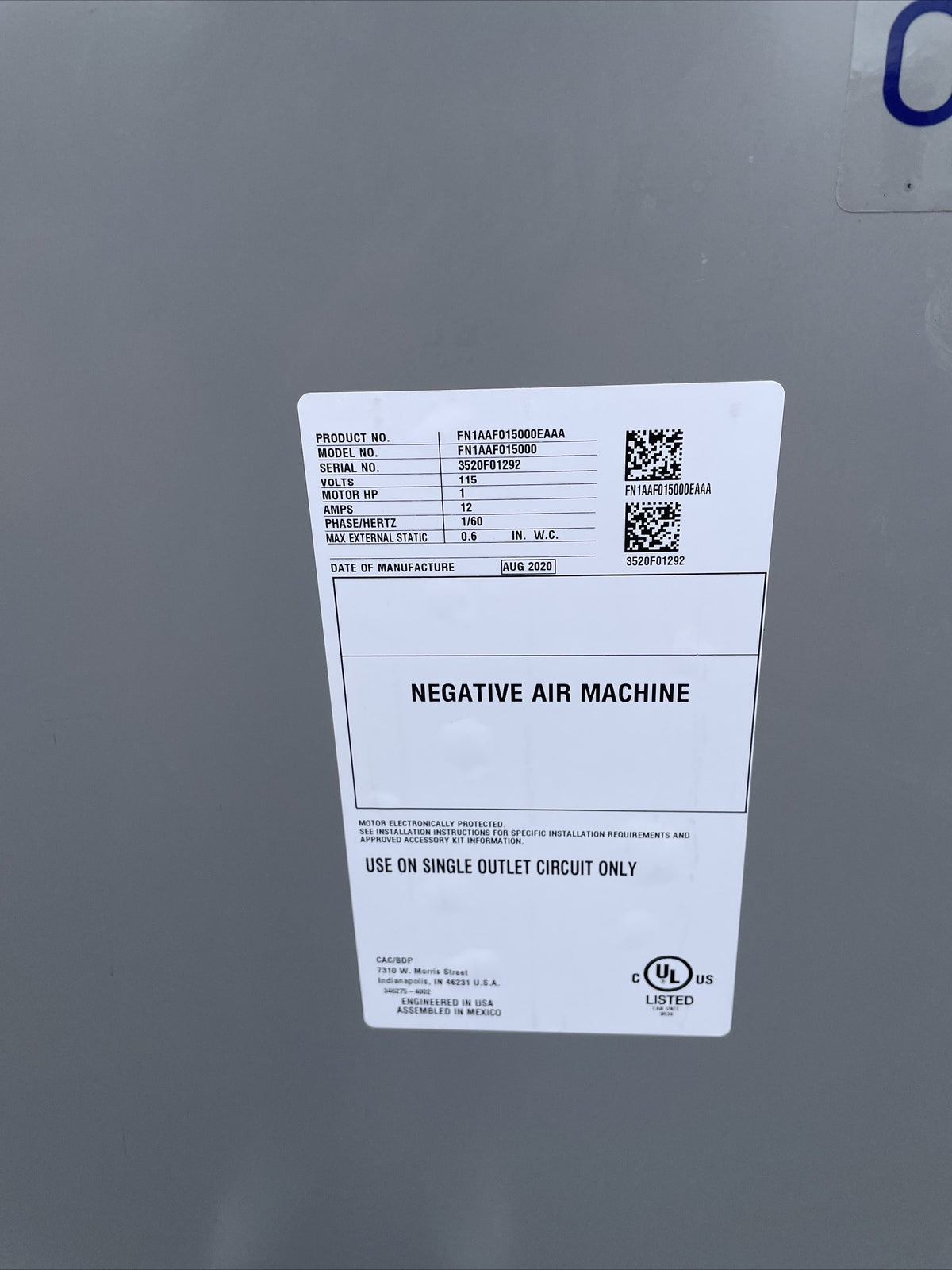 Carrier OptiClean™ Dual-Mode Air Scrubber & Negative Air Machine FN1AAF