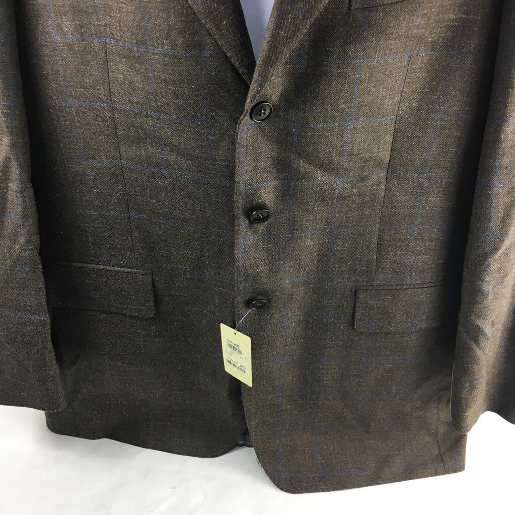 Faconnable Mens Blazer Brown Windowpane Long Sleeves Notch Lapel Lined 54L New