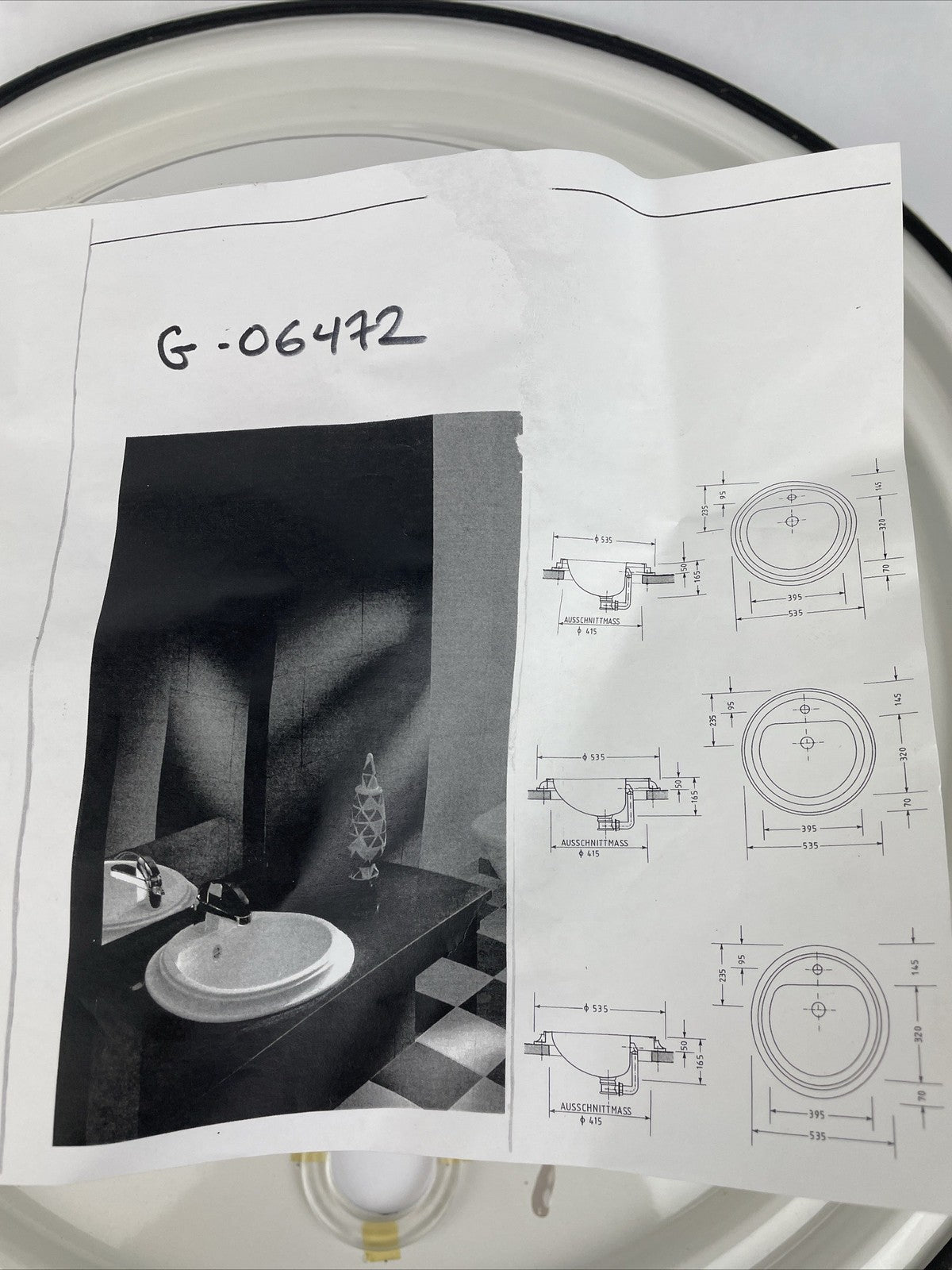 Alape Ceramostahl top mount Bathroom Designer Sink Glossy White OD 535mm 21"