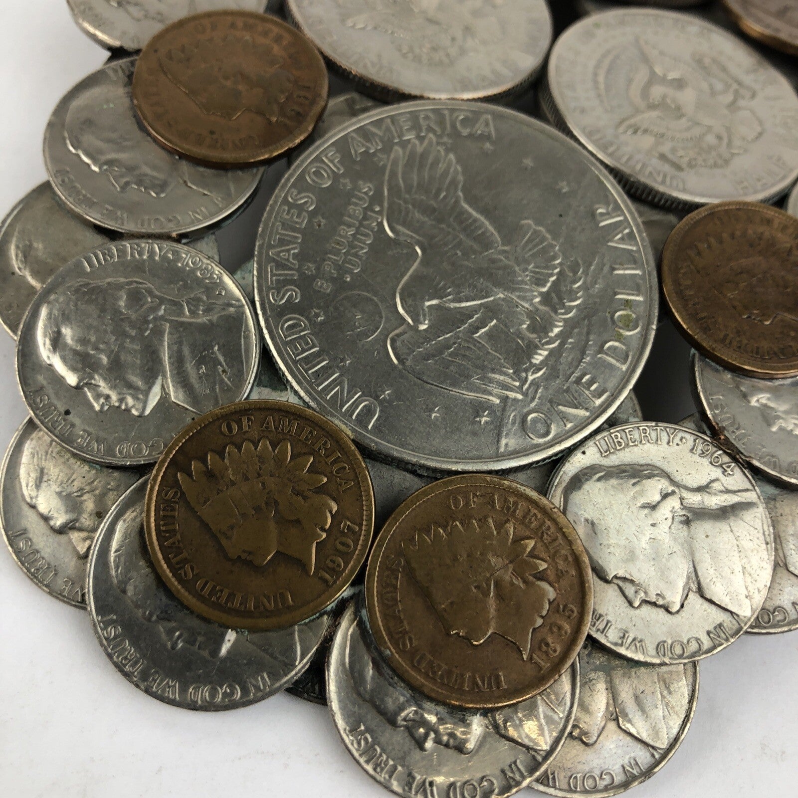 Vintage Coins Cluster Belt Buckle 1897-1907 Penny Silver Dollar Half Dollar Folk