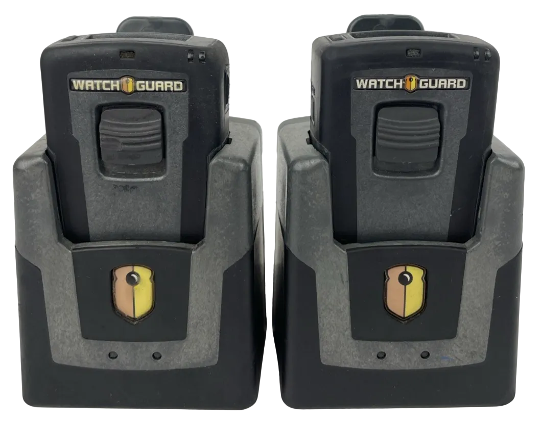 2 x Watchguard wireless microphone device belt clip and charger MIC-WRL-TRN-400