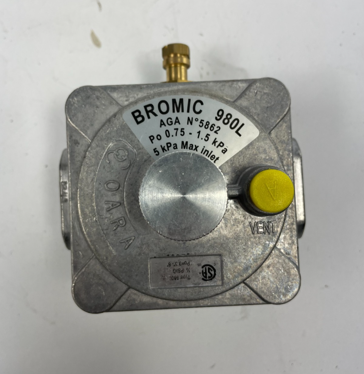 Bromic 980L natural gas regulator Maximum inlet pressure is 5 kPa.