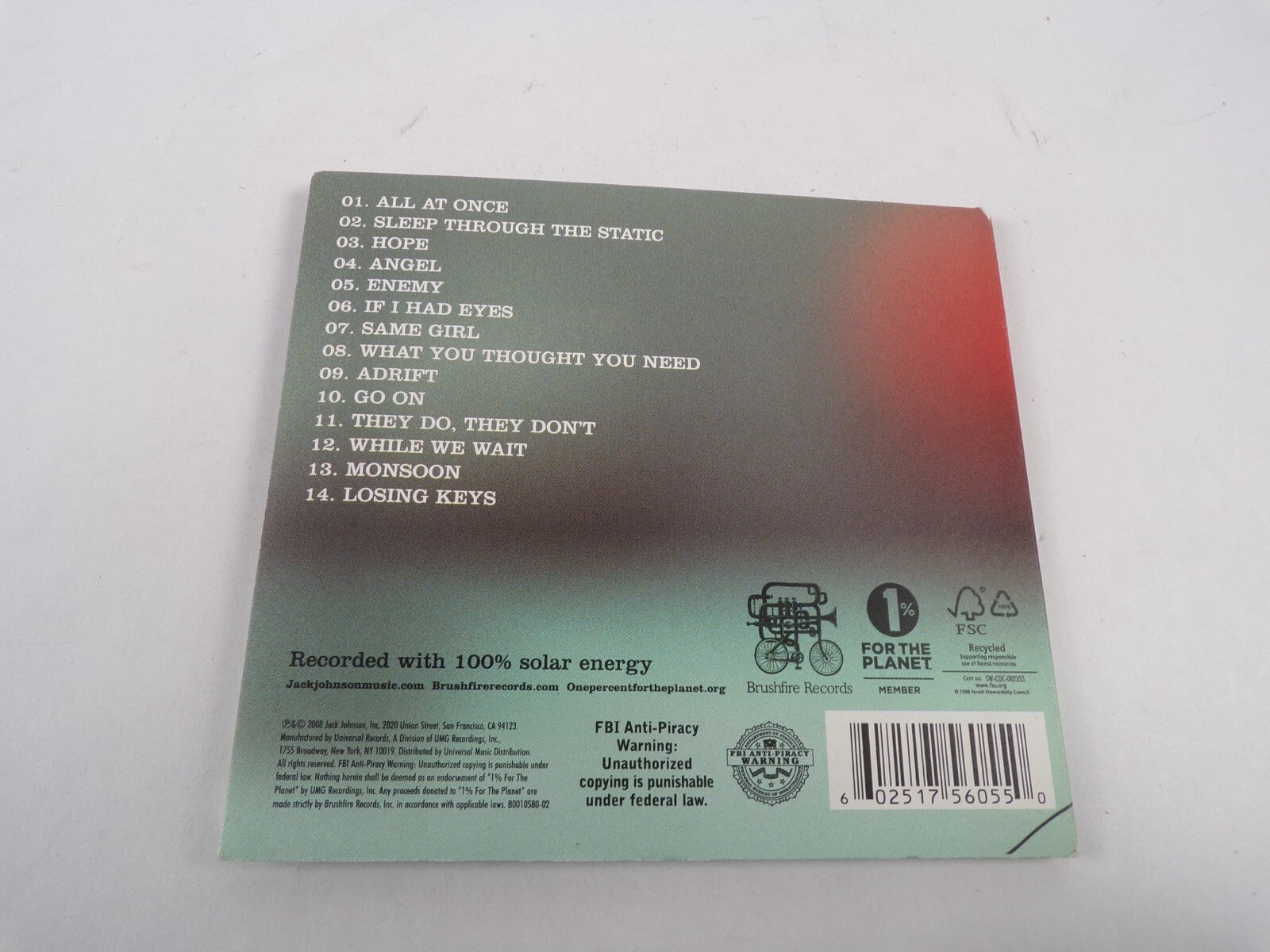 Jack Johnson Sleep Through The Static All At Once Hope Angel Go On CD#13