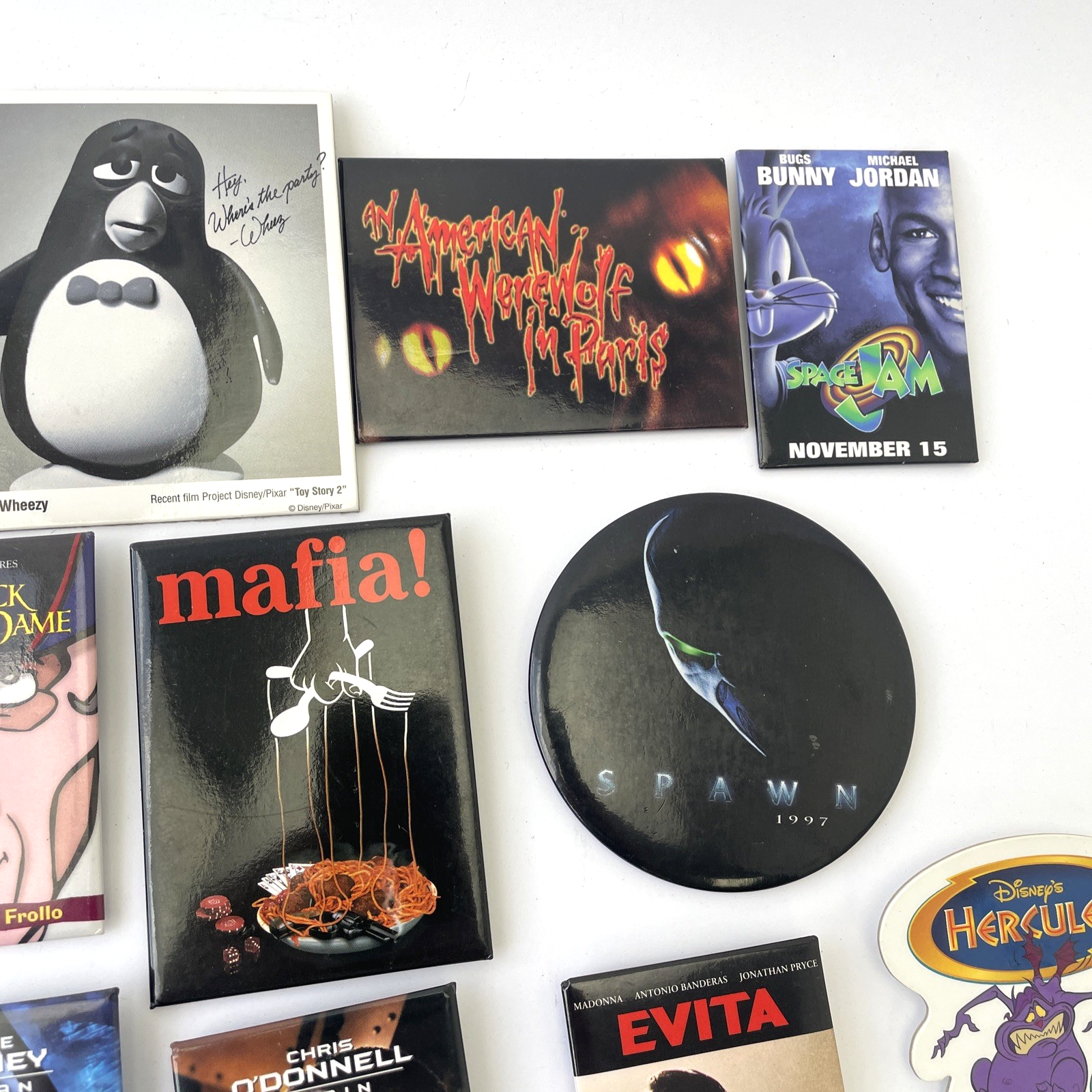VINTAGE MOVIE PROMO BUTTON LOT of 52 PROMOTIONAL PIN BACK TV FILM Hollywood Swag