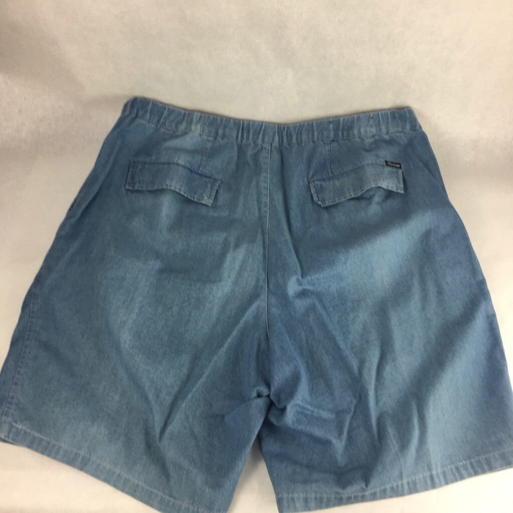 Faconnable Mens Denim Shorts Blue Elastic Waist Zipper Pockets 100% Cotton XL