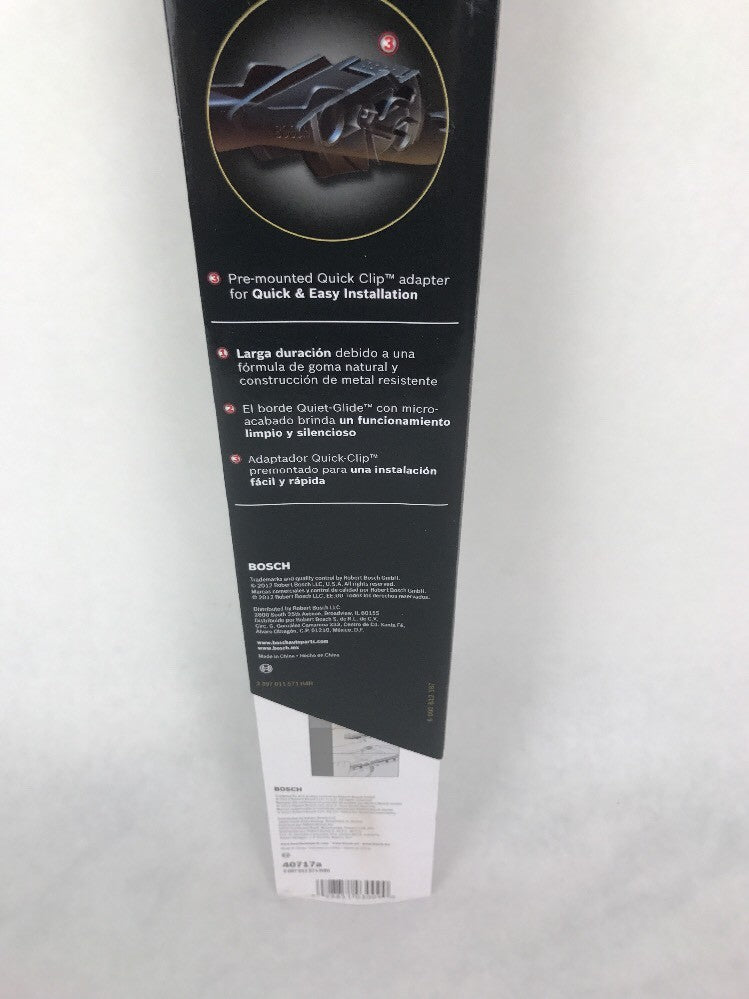 Bosch MicroEdge 40717A 17-inch conventional windshield wiper blade with durable steel frame and natural rubber wiping element.