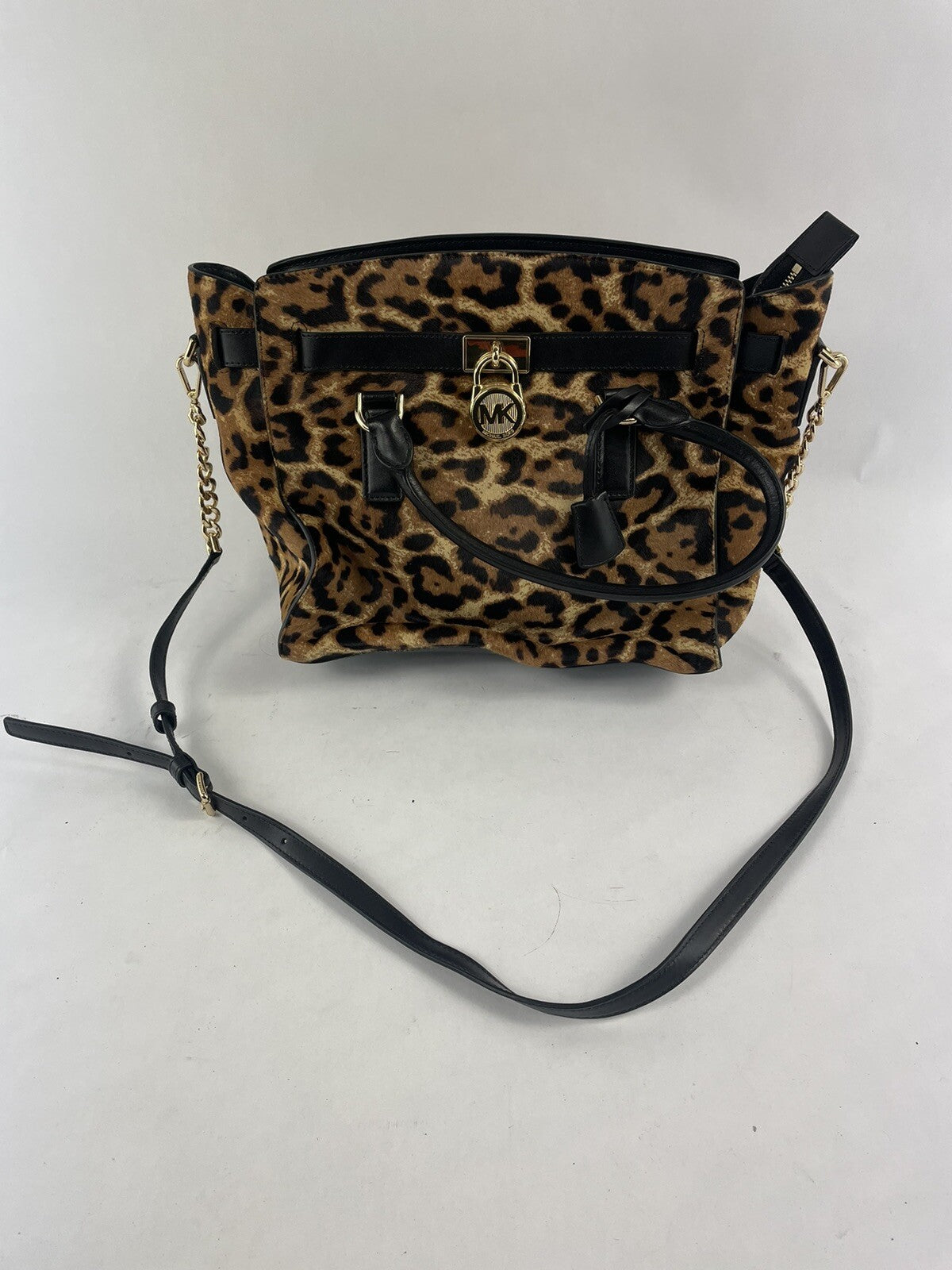 MICHAEL KORS LARGE HAMILTON TRAVELER LEOPARD BROWN HAIRCALF TOTE BAG