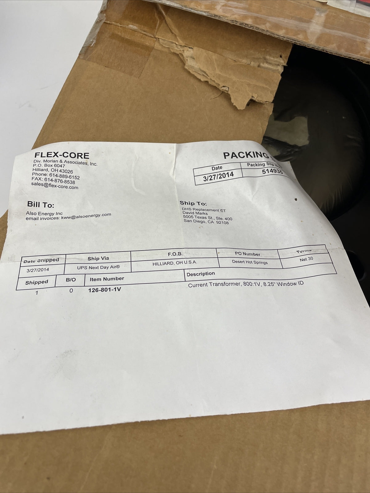 Flex-Core 126-SD-13154MA 800A 1V current transformer