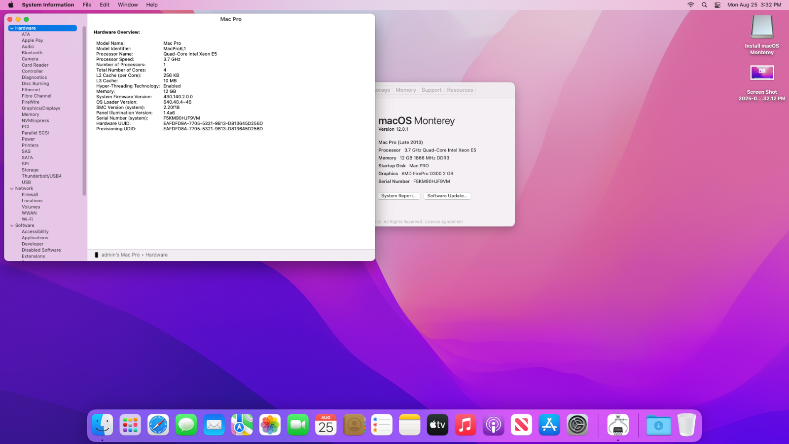 Mac Pro 3.7 Ghz Quad-core Xeon E5 12GB RAM 251 GB SSD Late 2013