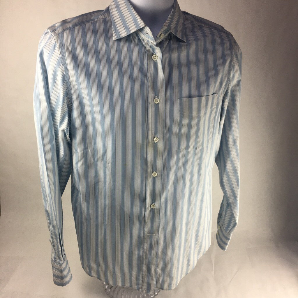 Albert Goldberg Faconnable Mens Button Up Shirt Blue Stripe Long Sleeve Cotton S