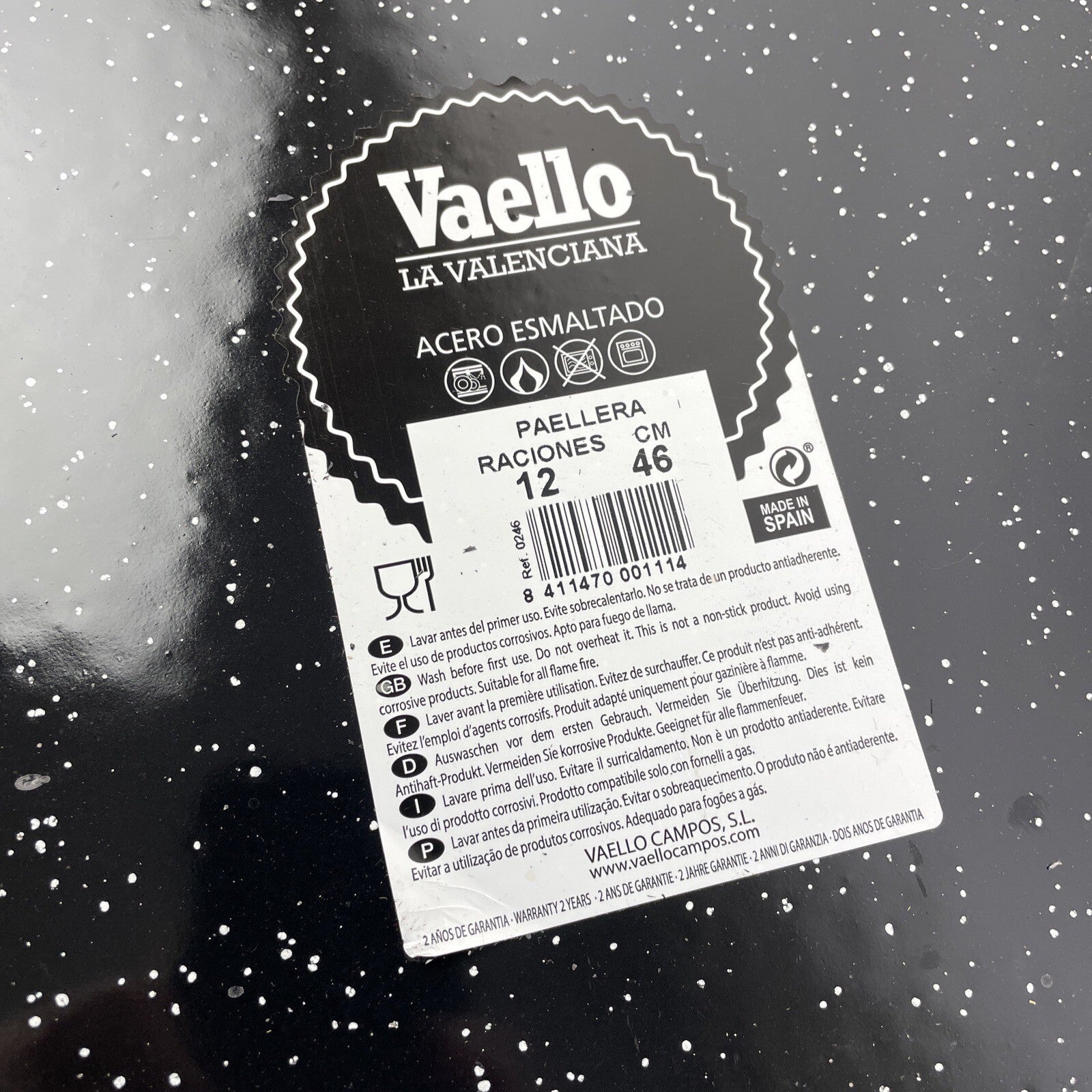 Paella Pan VAELLO LA Valenciana Paellera ferro 2 manici martello 46cm 18" Spain