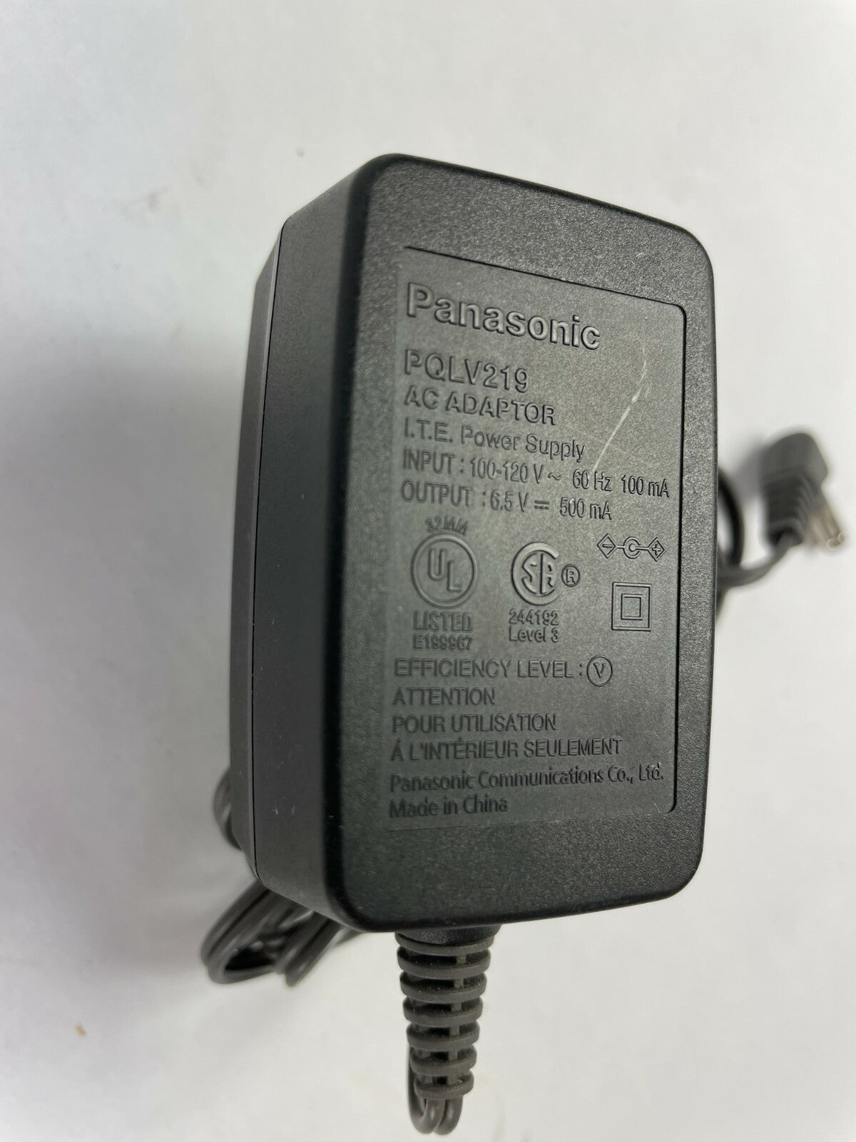 Genuine Panasonic PQLV219 AC Adapter Output 6.5 V 500mA Power Supply Adapter A73