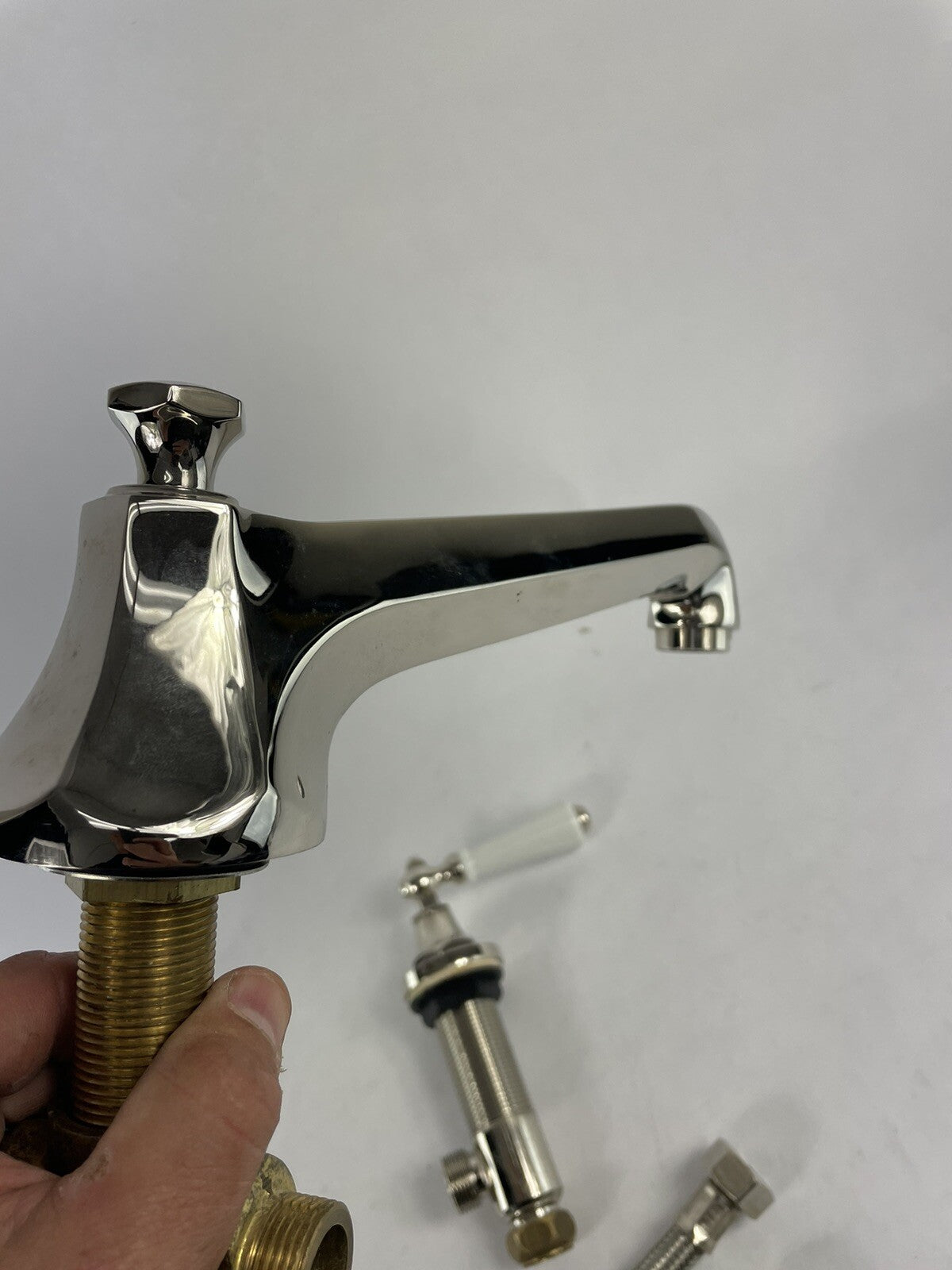Kallista Tuxedo Lav Basin Faucet Roman Tub Set WHITE Handles Nickel POLISHED