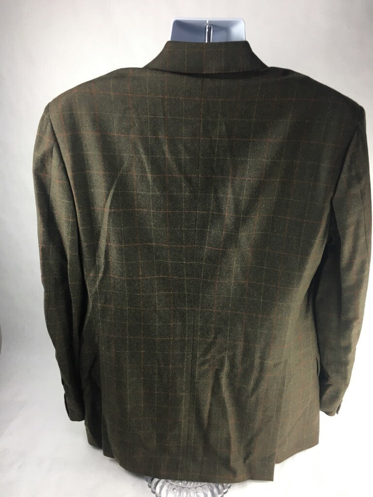 Faconnable Mens Suit Jacket Brown Windowpane Notch Lapel Wool Blend 54 US 44