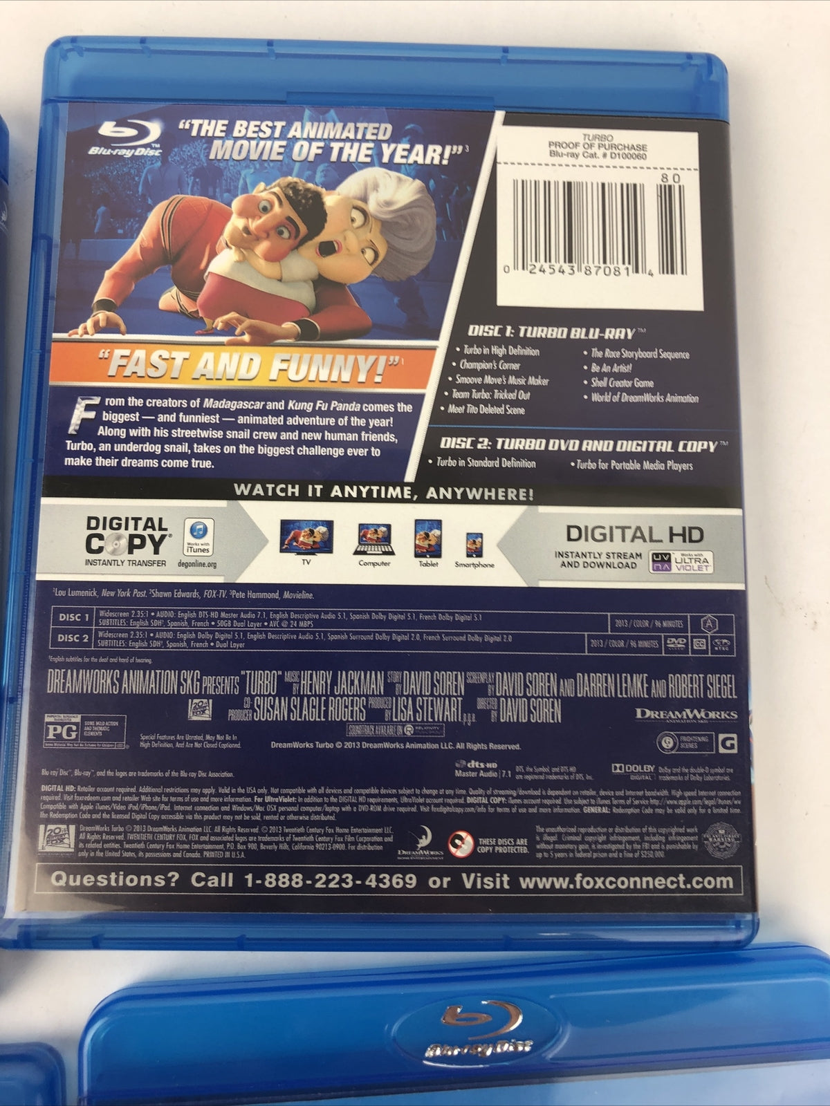 Animated lot of 4 Blu-Ray movies DVD The Croods, Dragon 2, Turbo, C w a C o M 2