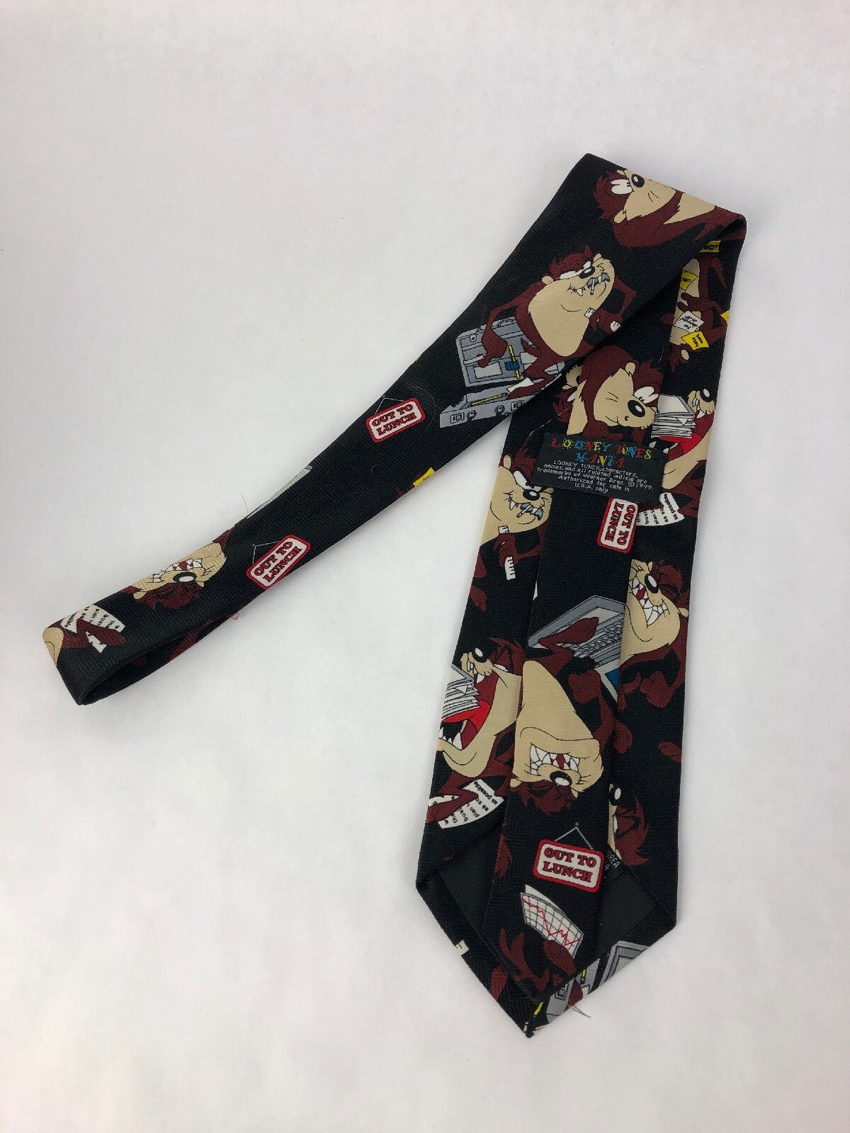 1999 Looney Toons Taz Necktie Office Phone Out To Lunch Laptop Briefcase Print