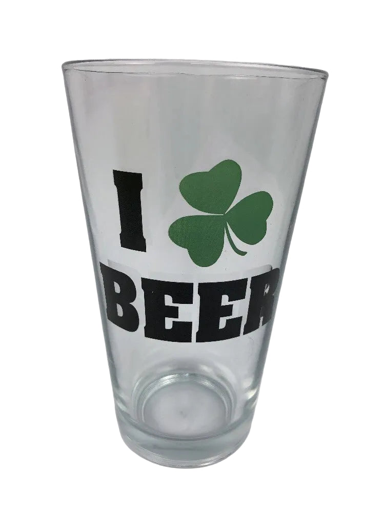 Rare St. Patrick's shamrock clover green and white pint beer glass.