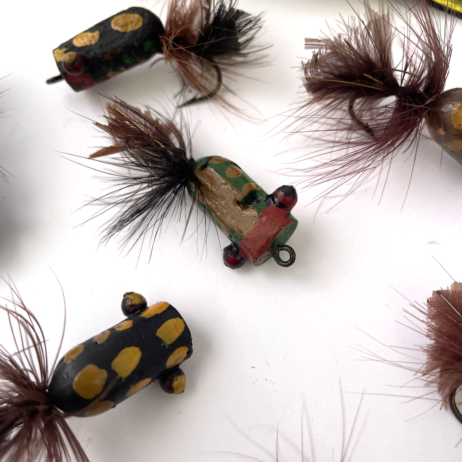 Vintage Lot Wooden Top Water Fishing Lures Flies Fly Fishing Folk Art Hand Made