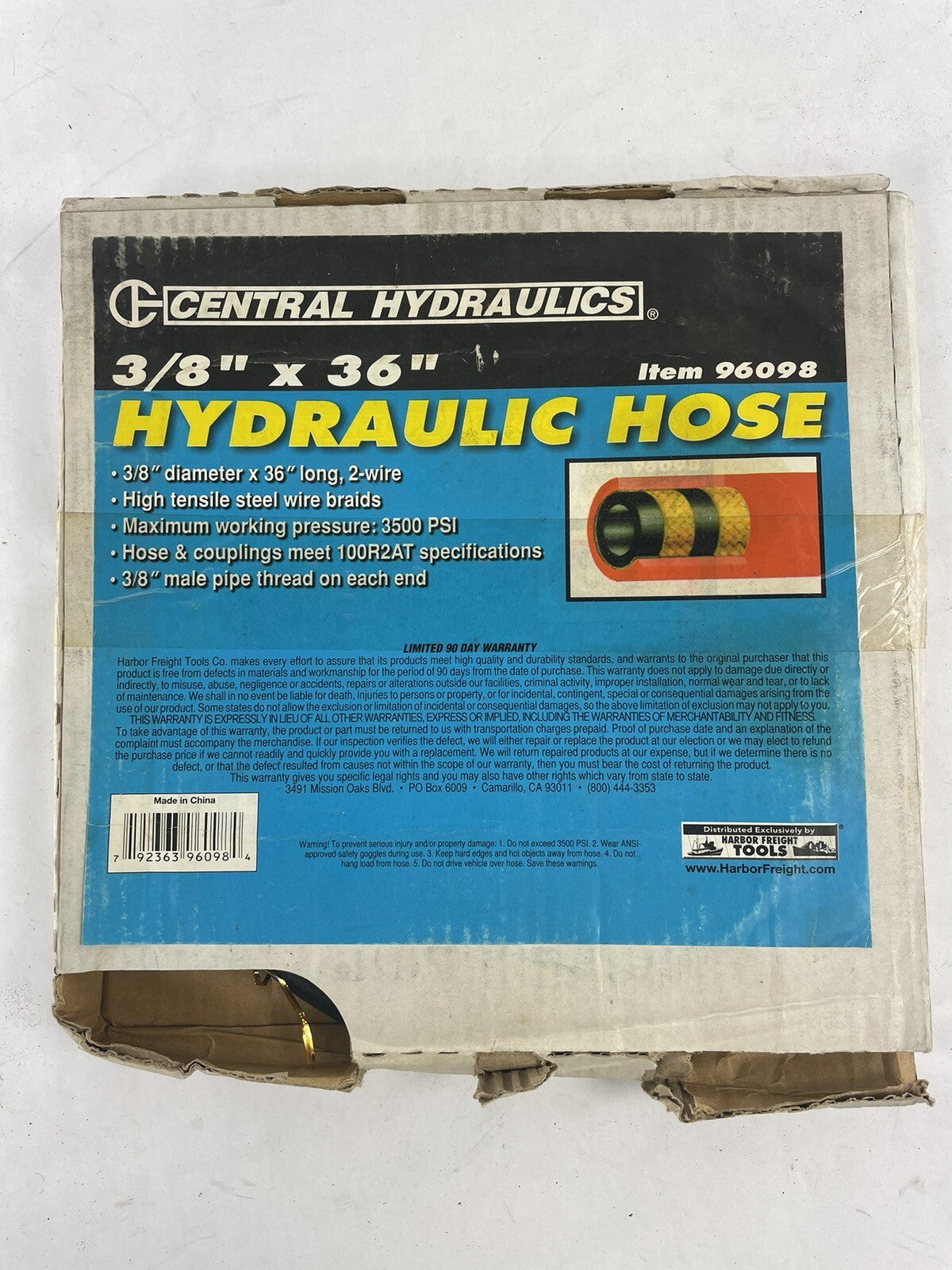 Central Hydraulics 3/8" X 36" Hydraulic hose 96098